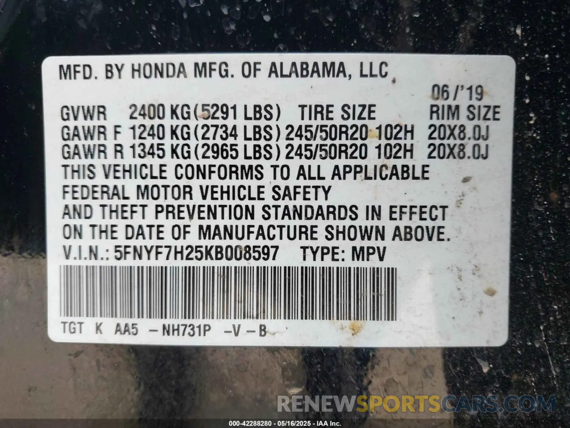 9 Photograph of a damaged car 5FNYF7H25KB008597 HONDA PASSPORT 2019