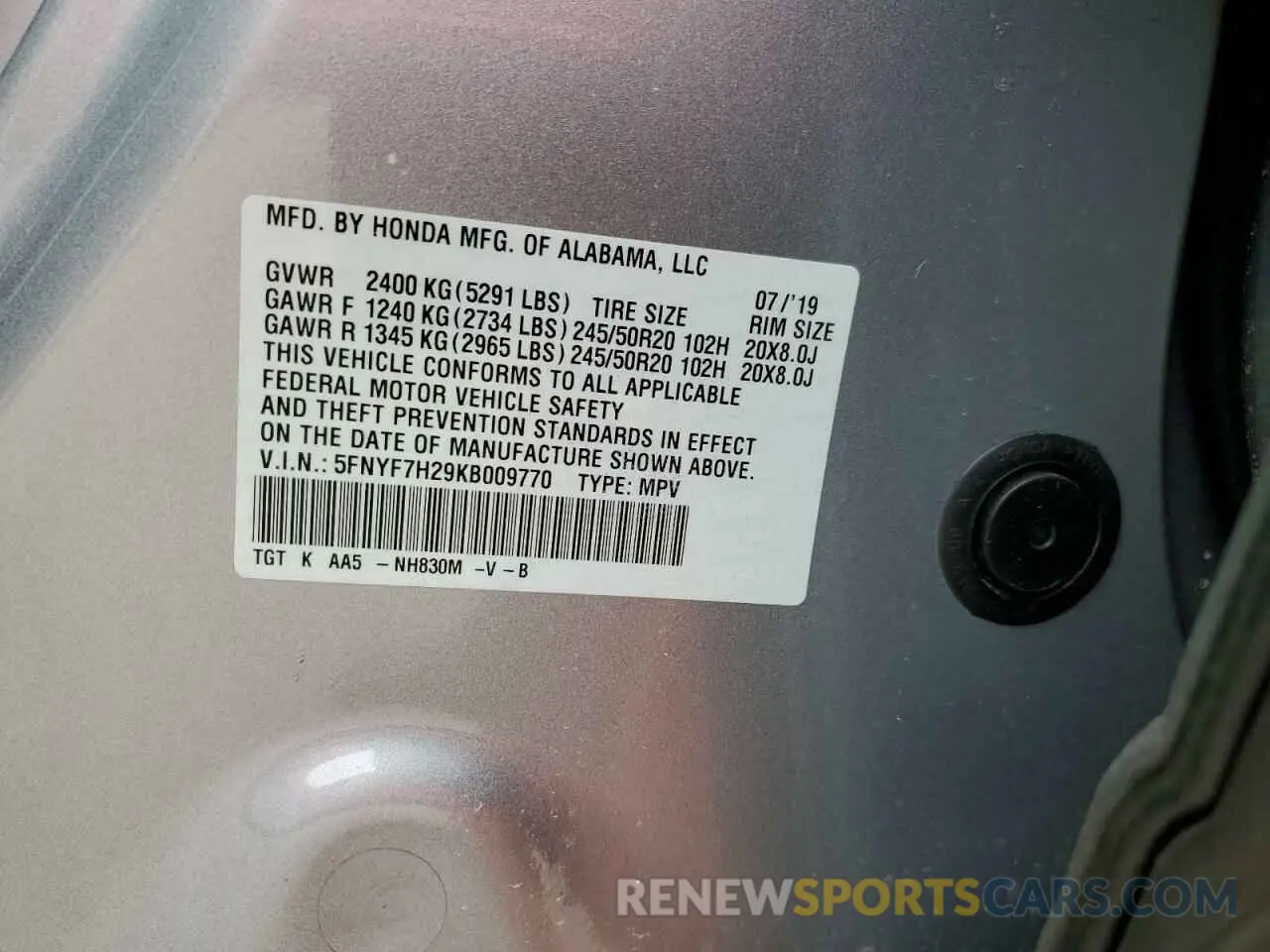 13 Photograph of a damaged car 5FNYF7H29KB009770 HONDA PASSPORT 2019