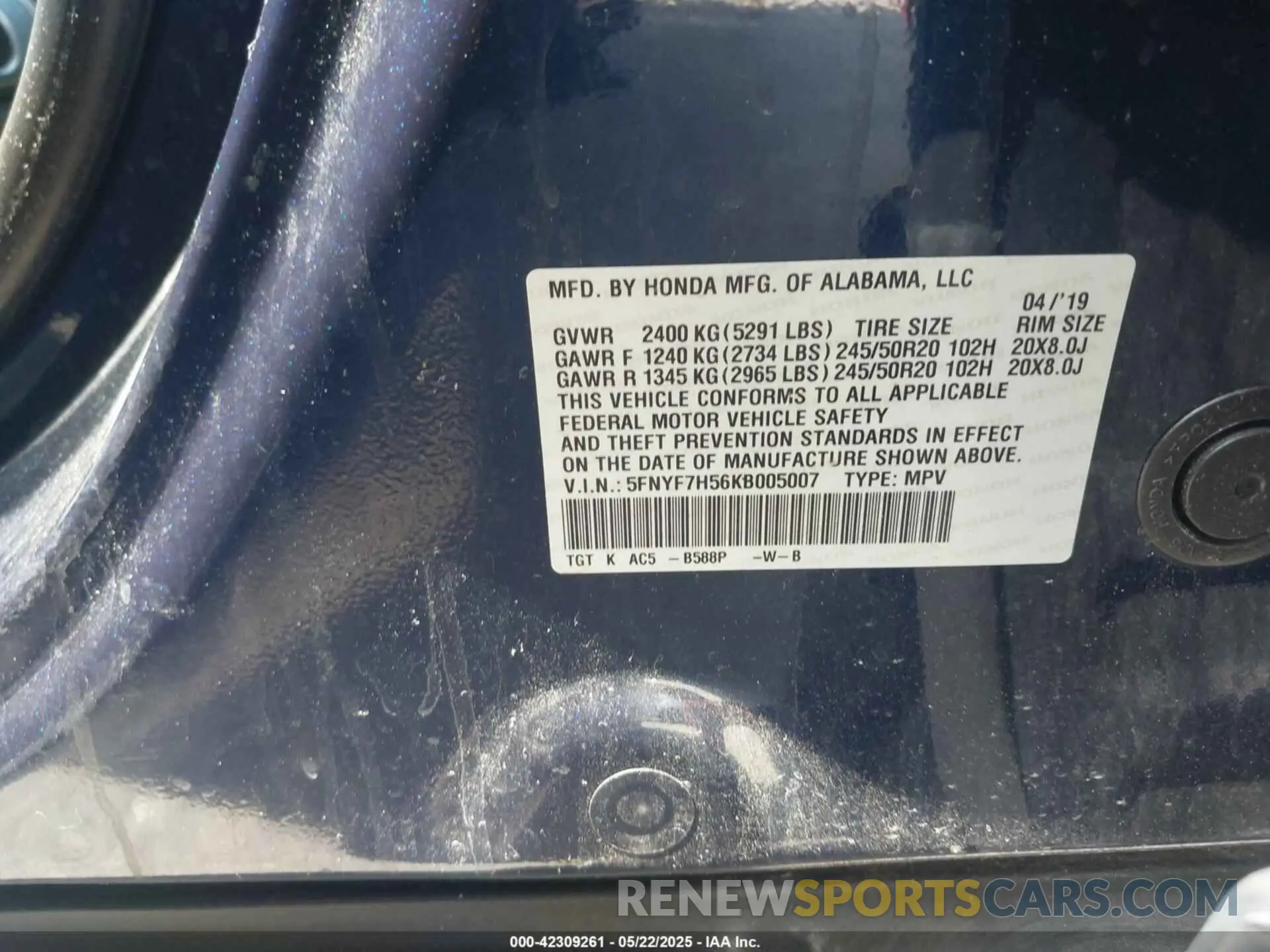 9 Photograph of a damaged car 5FNYF7H56KB005007 HONDA PASSPORT 2019