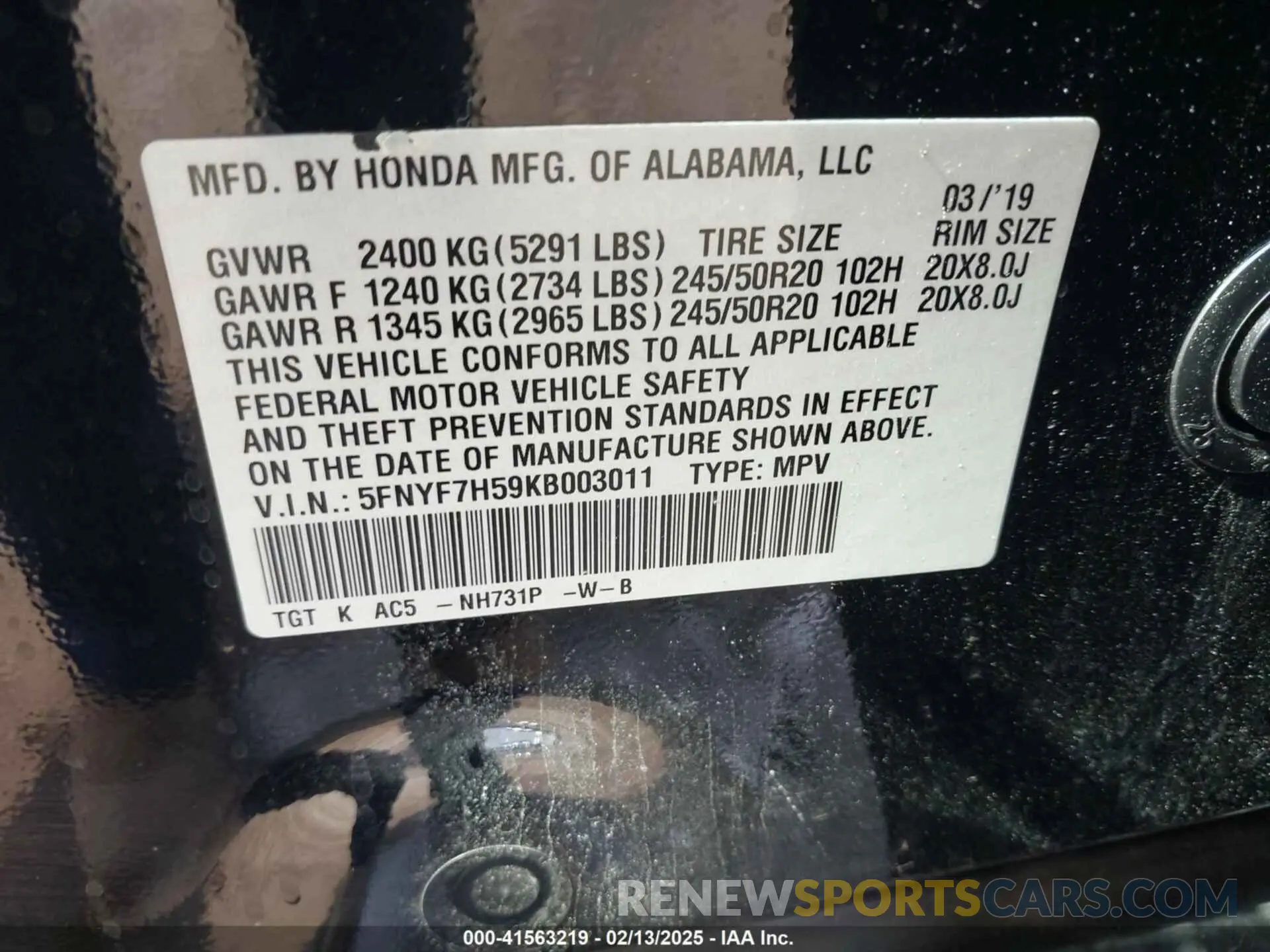 9 Photograph of a damaged car 5FNYF7H59KB003011 HONDA PASSPORT 2019