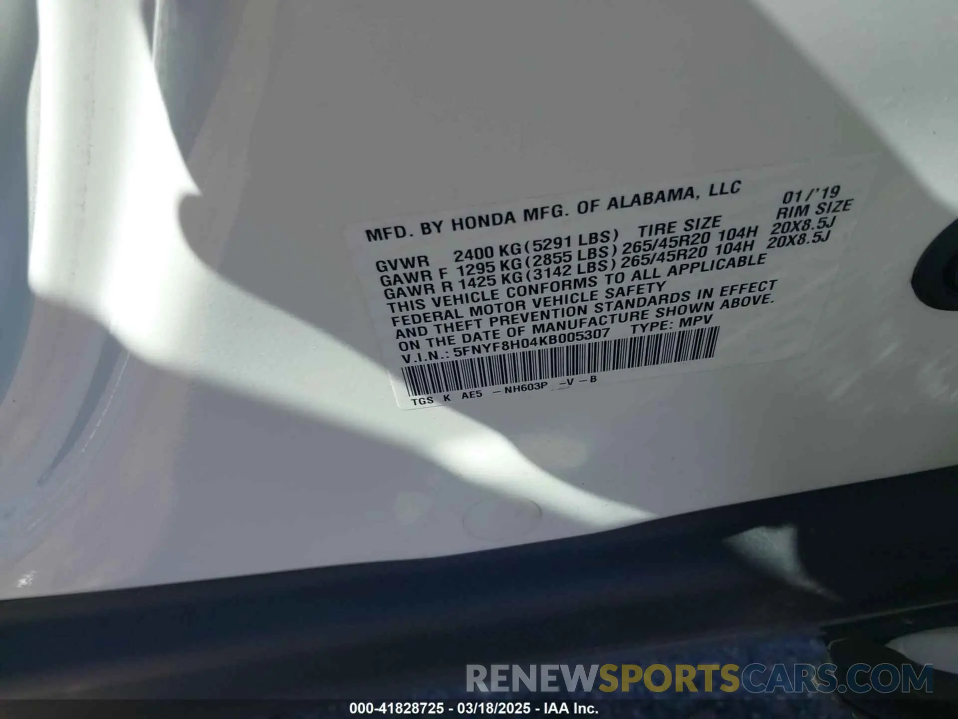 9 Photograph of a damaged car 5FNYF8H04KB005307 HONDA PASSPORT 2019