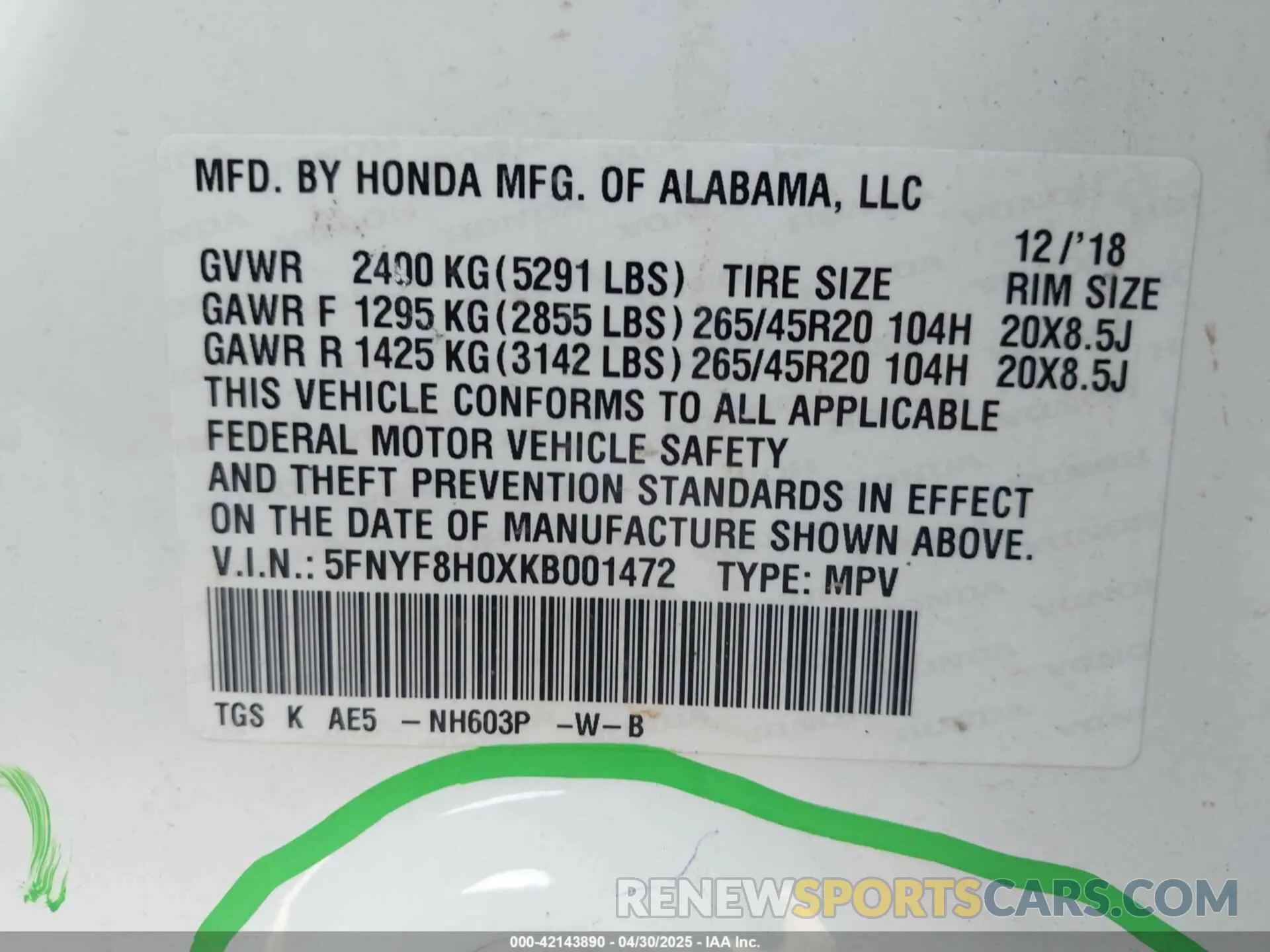 9 Photograph of a damaged car 5FNYF8H0XKB001472 HONDA PASSPORT 2019