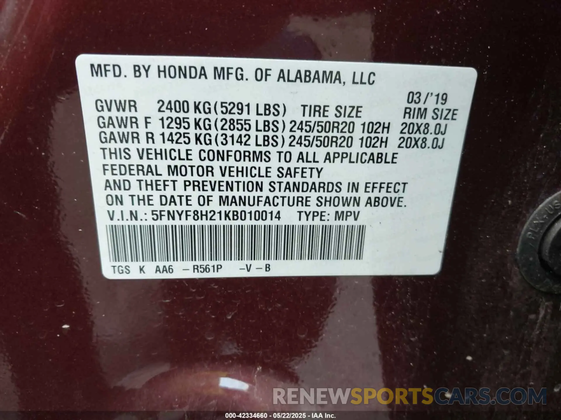 9 Photograph of a damaged car 5FNYF8H21KB010014 HONDA PASSPORT 2019