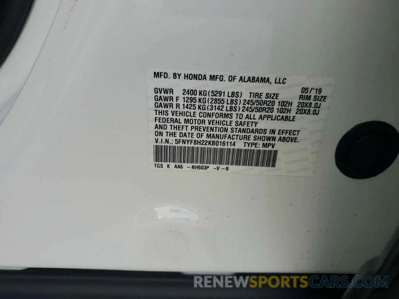 13 Photograph of a damaged car 5FNYF8H22KB016114 HONDA PASSPORT 2019