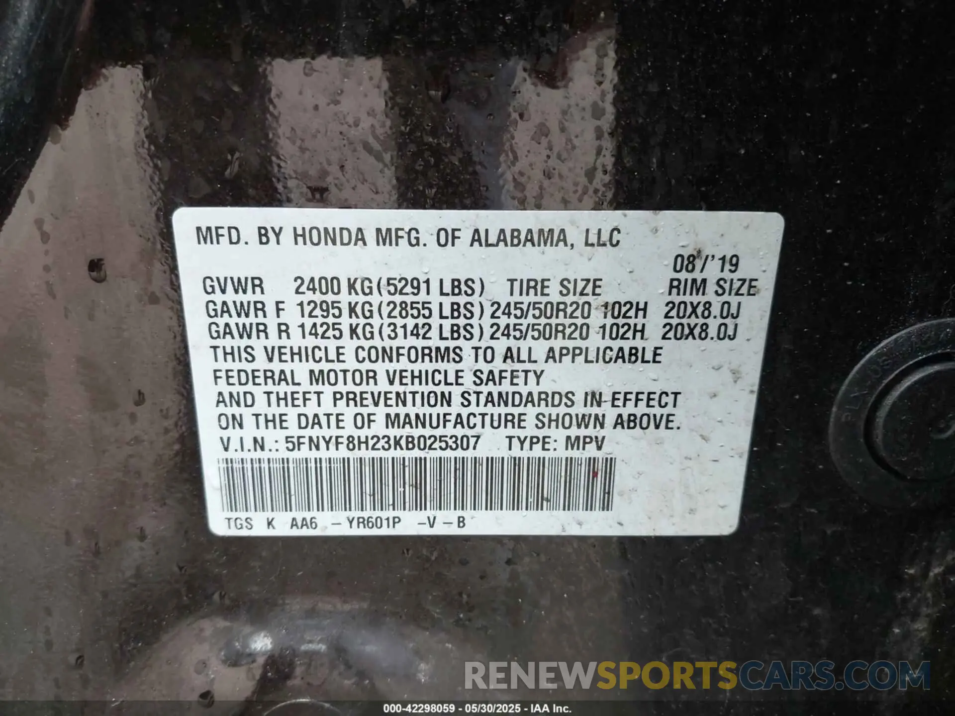 9 Photograph of a damaged car 5FNYF8H23KB025307 HONDA PASSPORT 2019