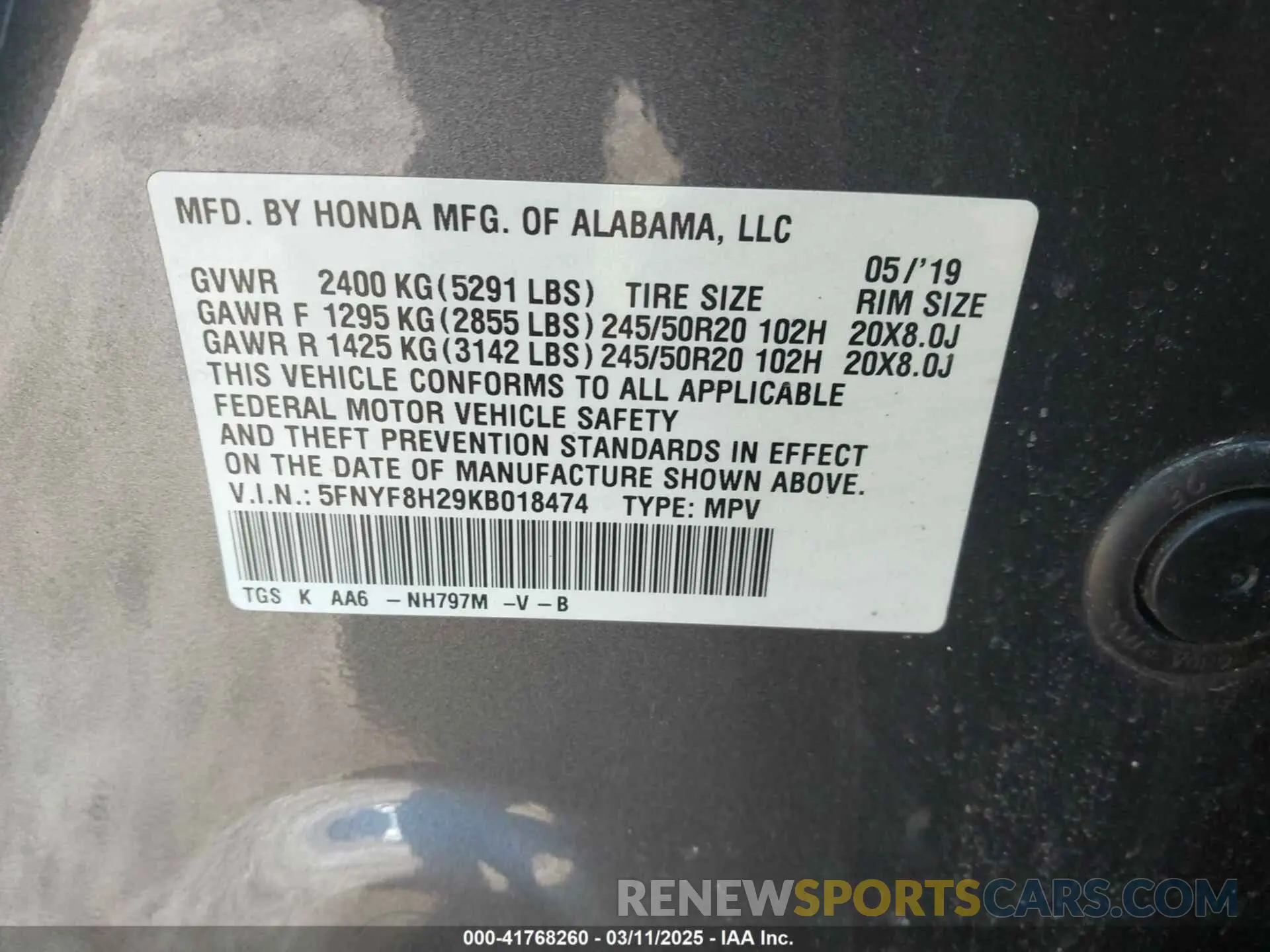 9 Photograph of a damaged car 5FNYF8H29KB018474 HONDA PASSPORT 2019