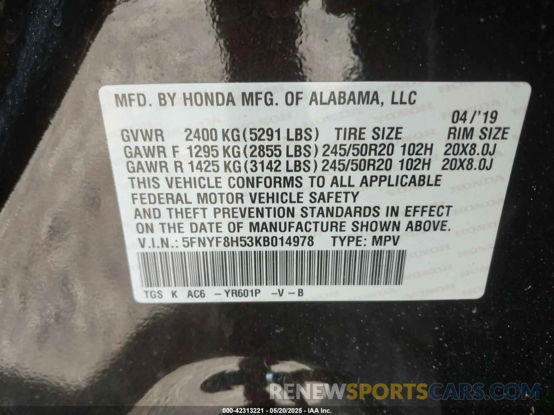 9 Photograph of a damaged car 5FNYF8H53KB014978 HONDA PASSPORT 2019