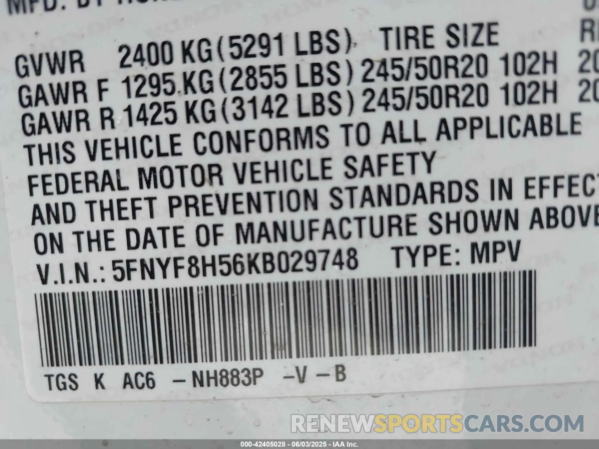9 Photograph of a damaged car 5FNYF8H56KB029748 HONDA PASSPORT 2019