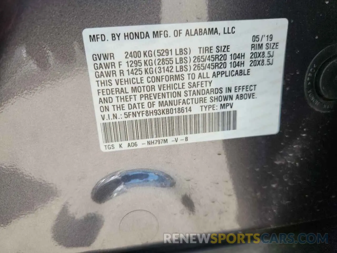 13 Photograph of a damaged car 5FNYF8H93KB018614 HONDA PASSPORT 2019