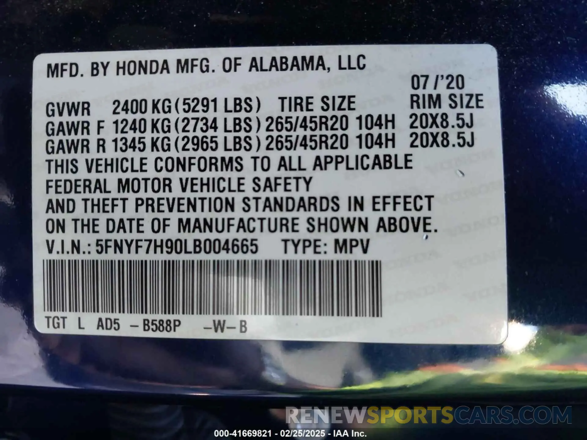 9 Photograph of a damaged car 5FNYF7H90LB004665 HONDA PASSPORT 2020