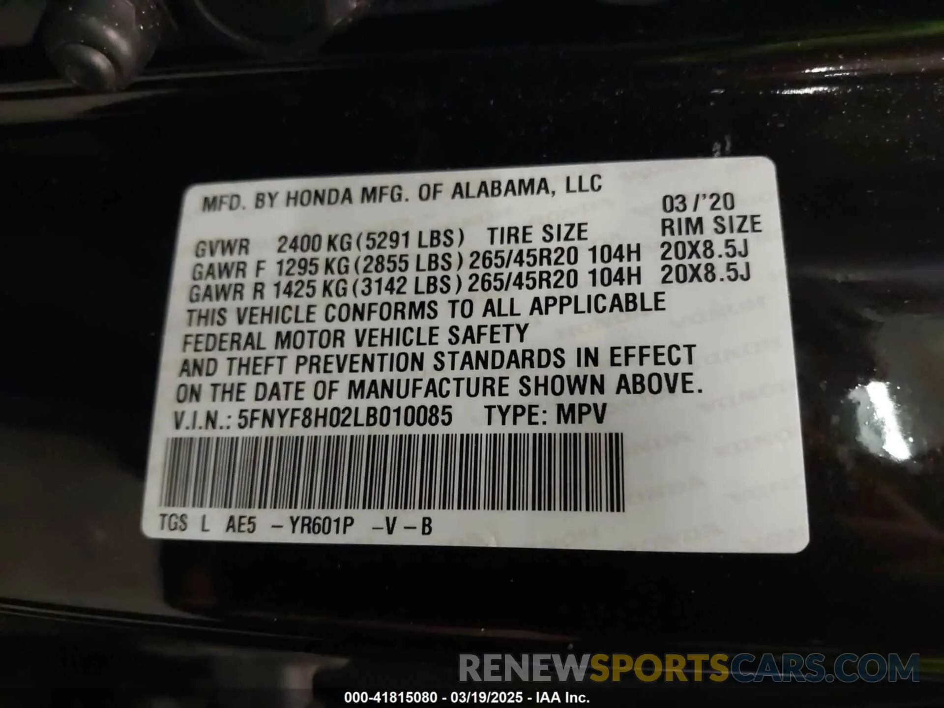 9 Photograph of a damaged car 5FNYF8H02LB010085 HONDA PASSPORT 2020