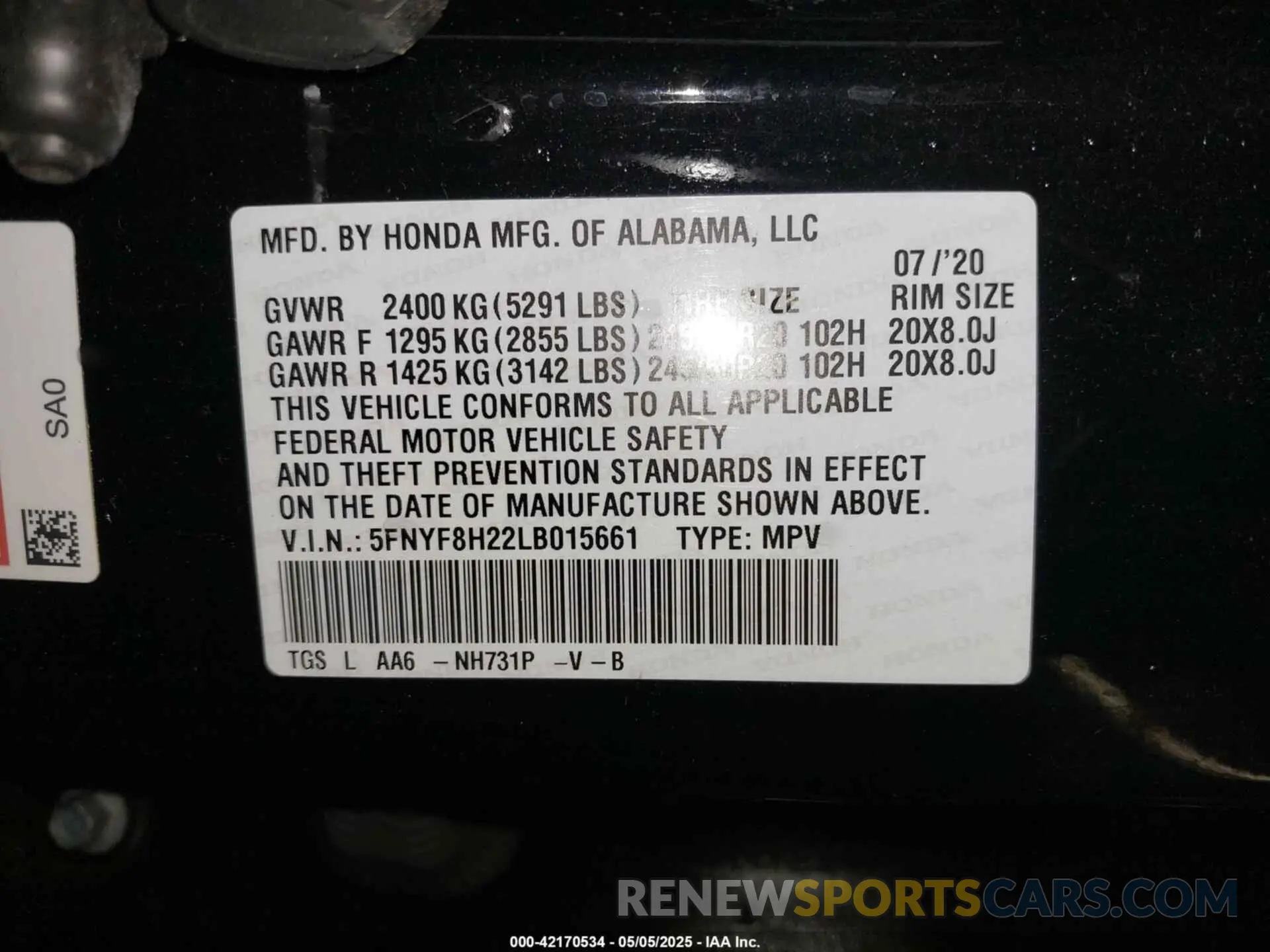 9 Photograph of a damaged car 5FNYF8H22LB015661 HONDA PASSPORT 2020