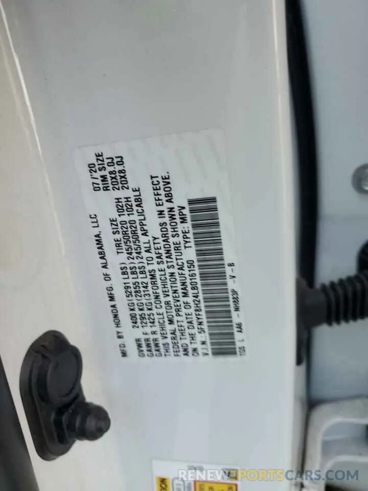 13 Photograph of a damaged car 5FNYF8H24LB016150 HONDA PASSPORT 2020