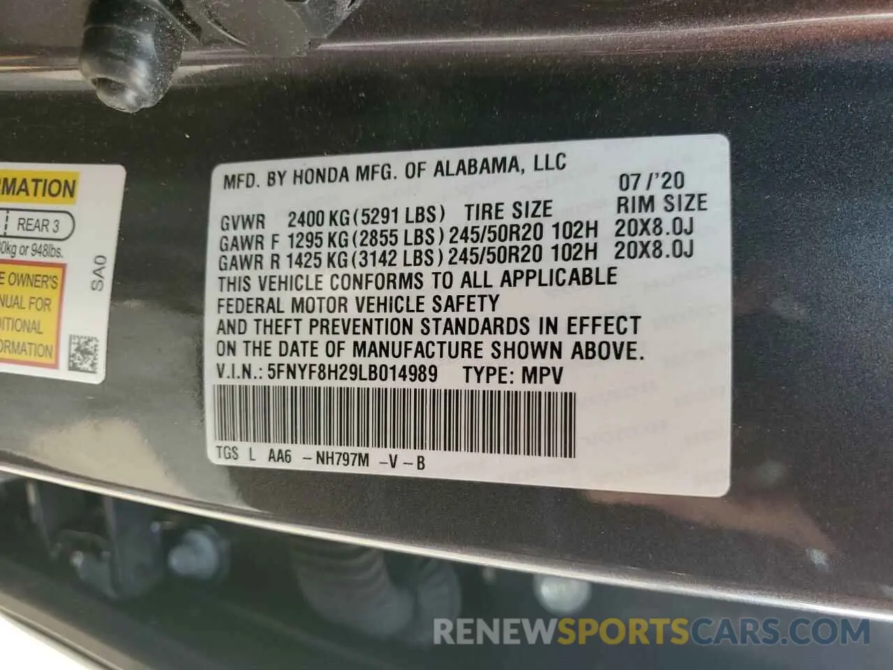 13 Photograph of a damaged car 5FNYF8H29LB014989 HONDA PASSPORT 2020