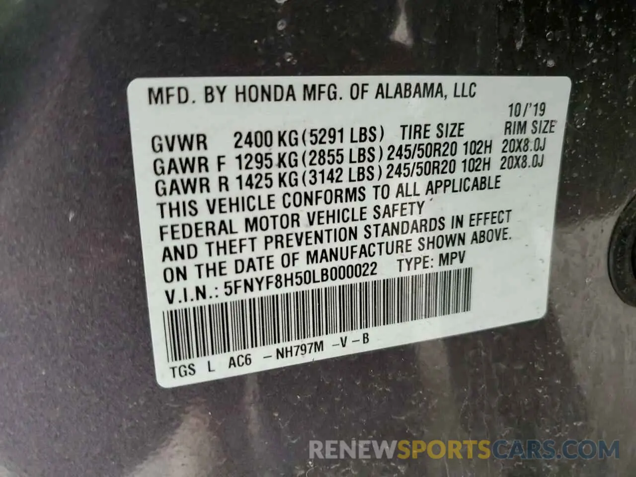 14 Photograph of a damaged car 5FNYF8H50LB000022 HONDA PASSPORT 2020