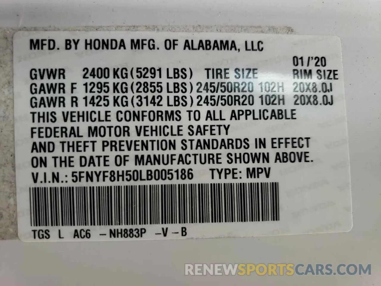 13 Photograph of a damaged car 5FNYF8H50LB005186 HONDA PASSPORT 2020