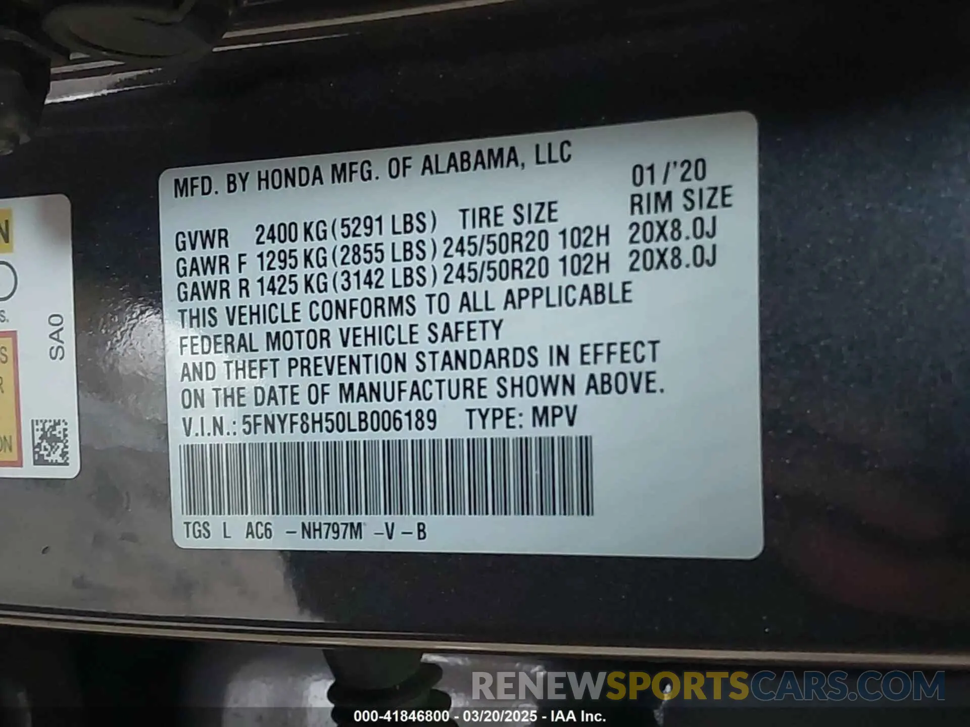 9 Photograph of a damaged car 5FNYF8H50LB006189 HONDA PASSPORT 2020