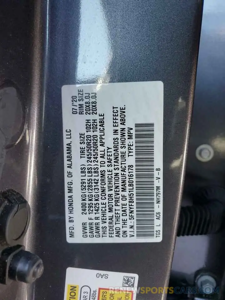 13 Photograph of a damaged car 5FNYF8H51LB016178 HONDA PASSPORT 2020