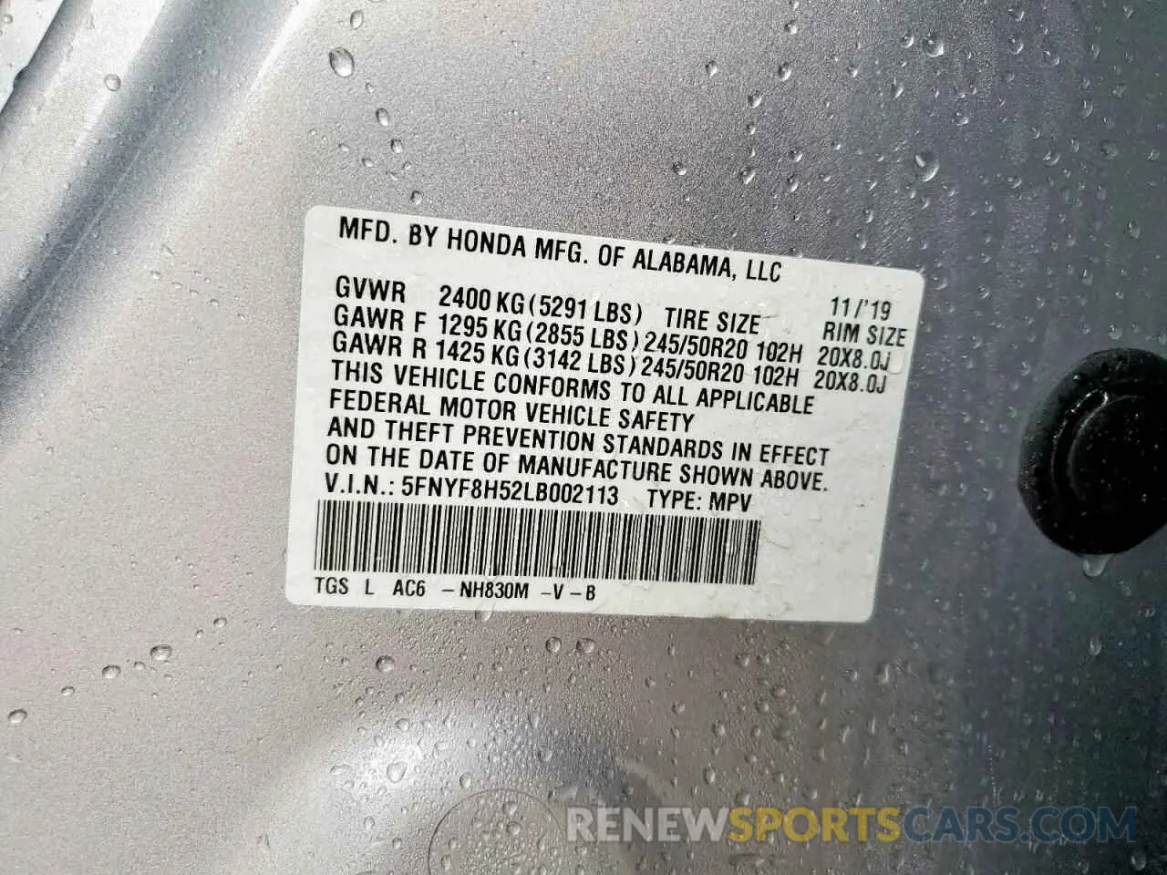 14 Photograph of a damaged car 5FNYF8H52LB002113 HONDA PASSPORT 2020