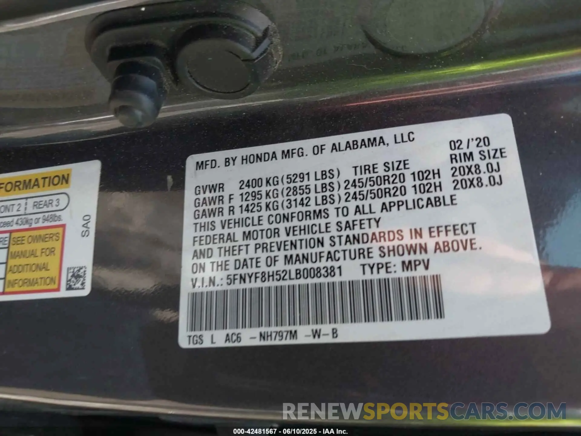 9 Photograph of a damaged car 5FNYF8H52LB008381 HONDA PASSPORT 2020
