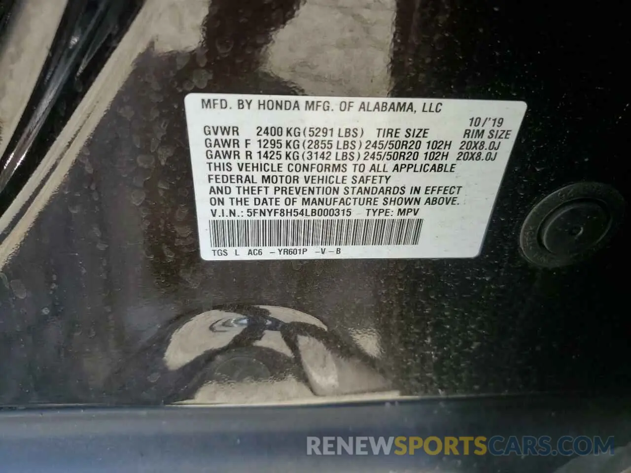 13 Photograph of a damaged car 5FNYF8H54LB000315 HONDA PASSPORT 2020