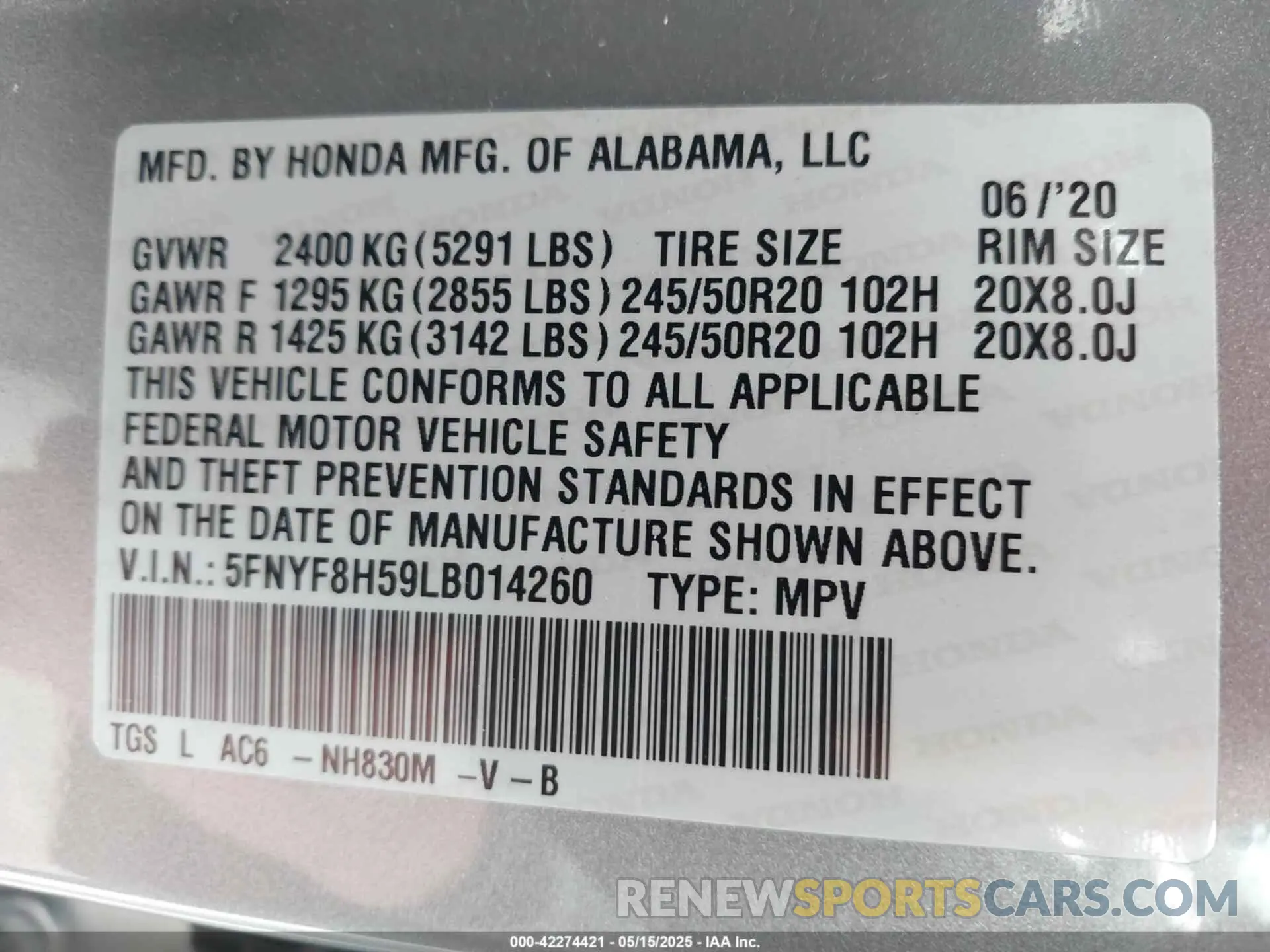 9 Photograph of a damaged car 5FNYF8H59LB014260 HONDA PASSPORT 2020