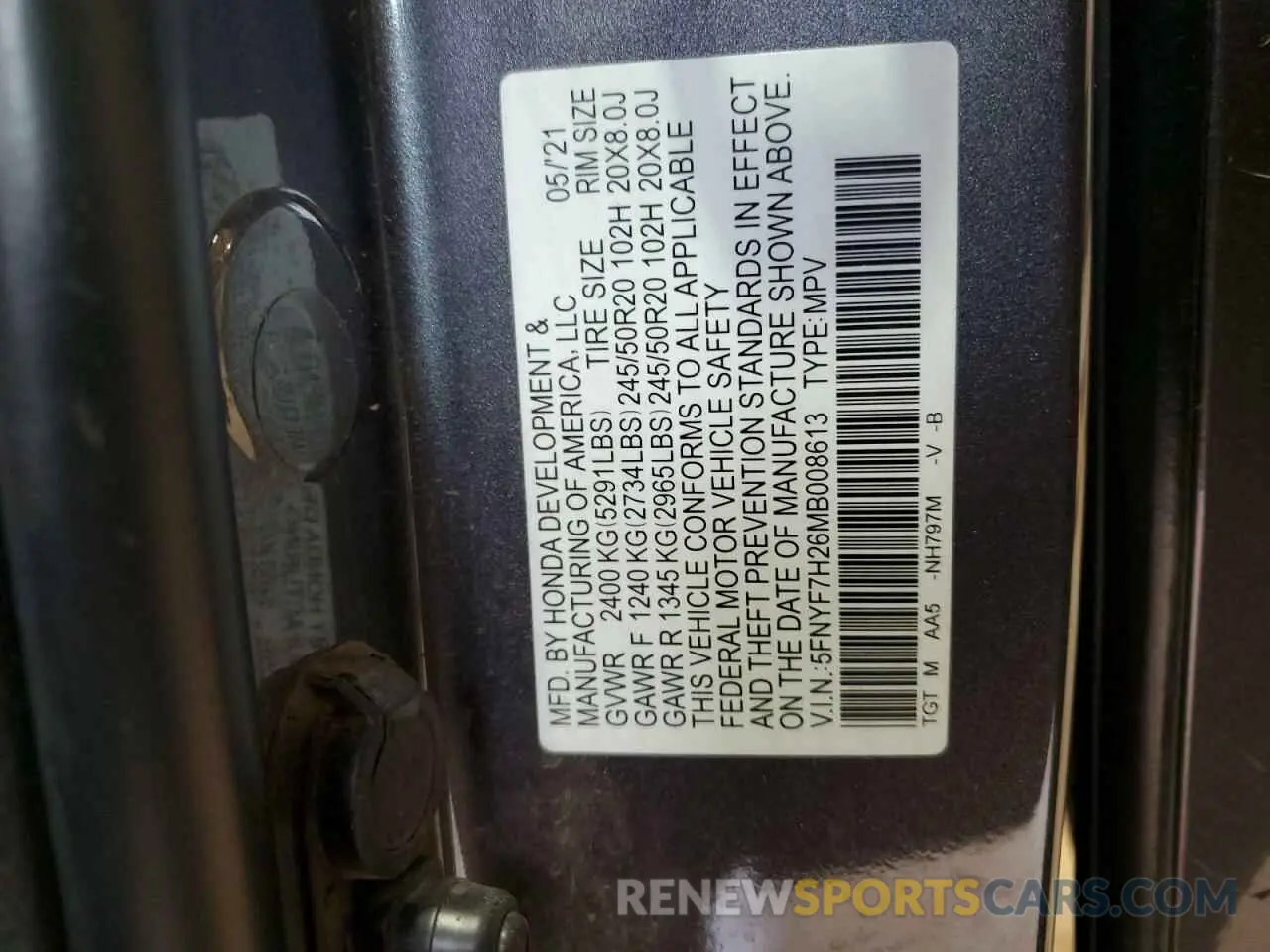 15 Photograph of a damaged car 5FNYF7H26MB008613 HONDA PASSPORT 2021