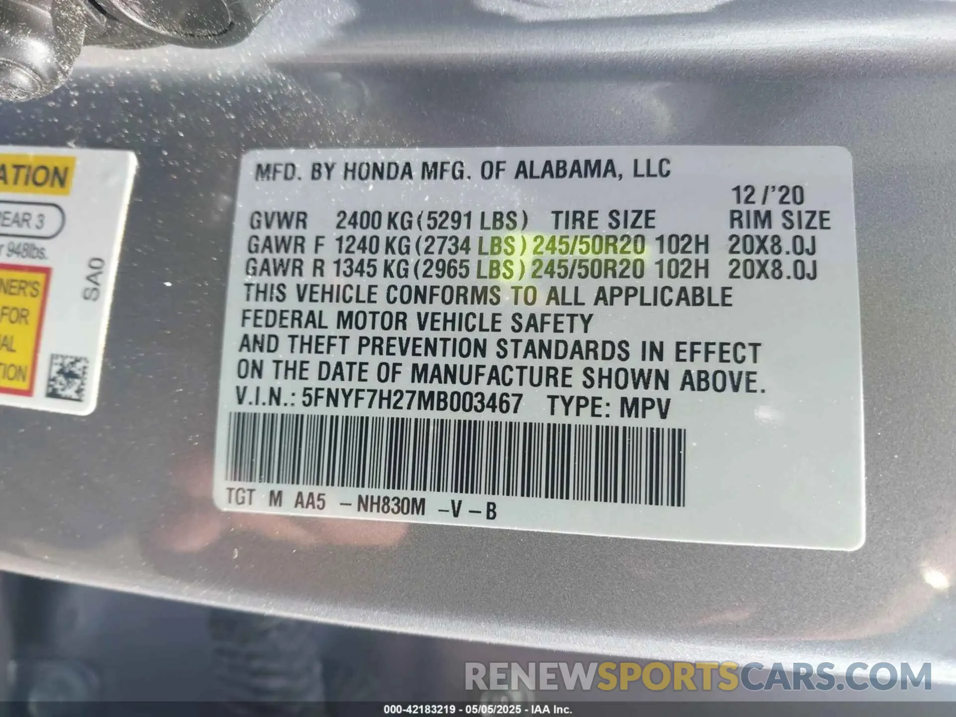 9 Photograph of a damaged car 5FNYF7H27MB003467 HONDA PASSPORT 2021