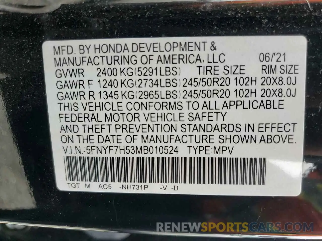 13 Photograph of a damaged car 5FNYF7H53MB010524 HONDA PASSPORT 2021