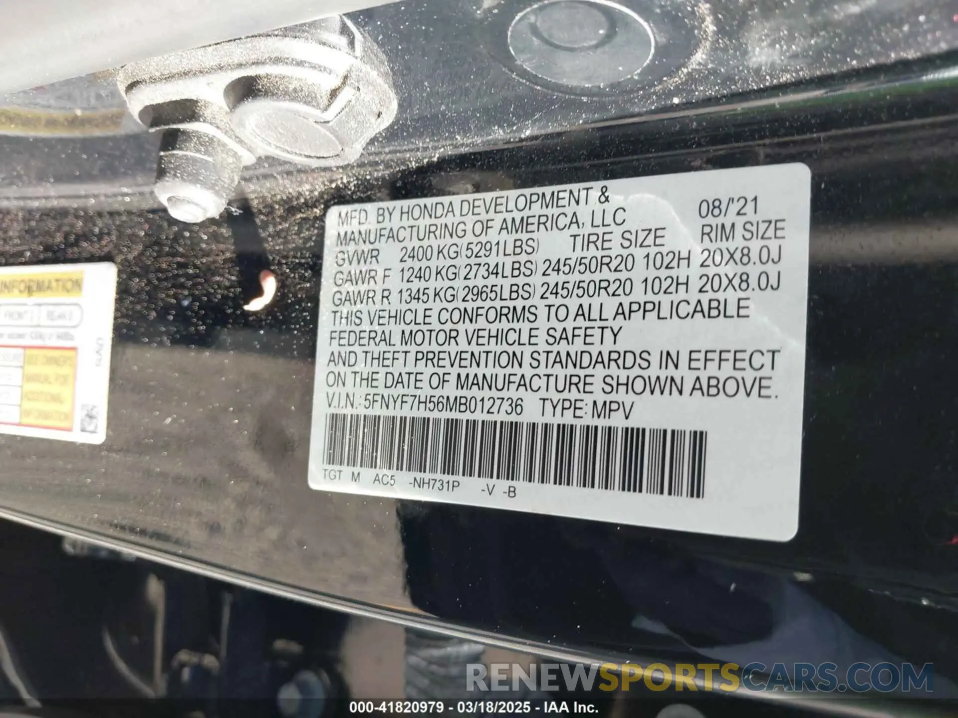 9 Photograph of a damaged car 5FNYF7H56MB012736 HONDA PASSPORT 2021