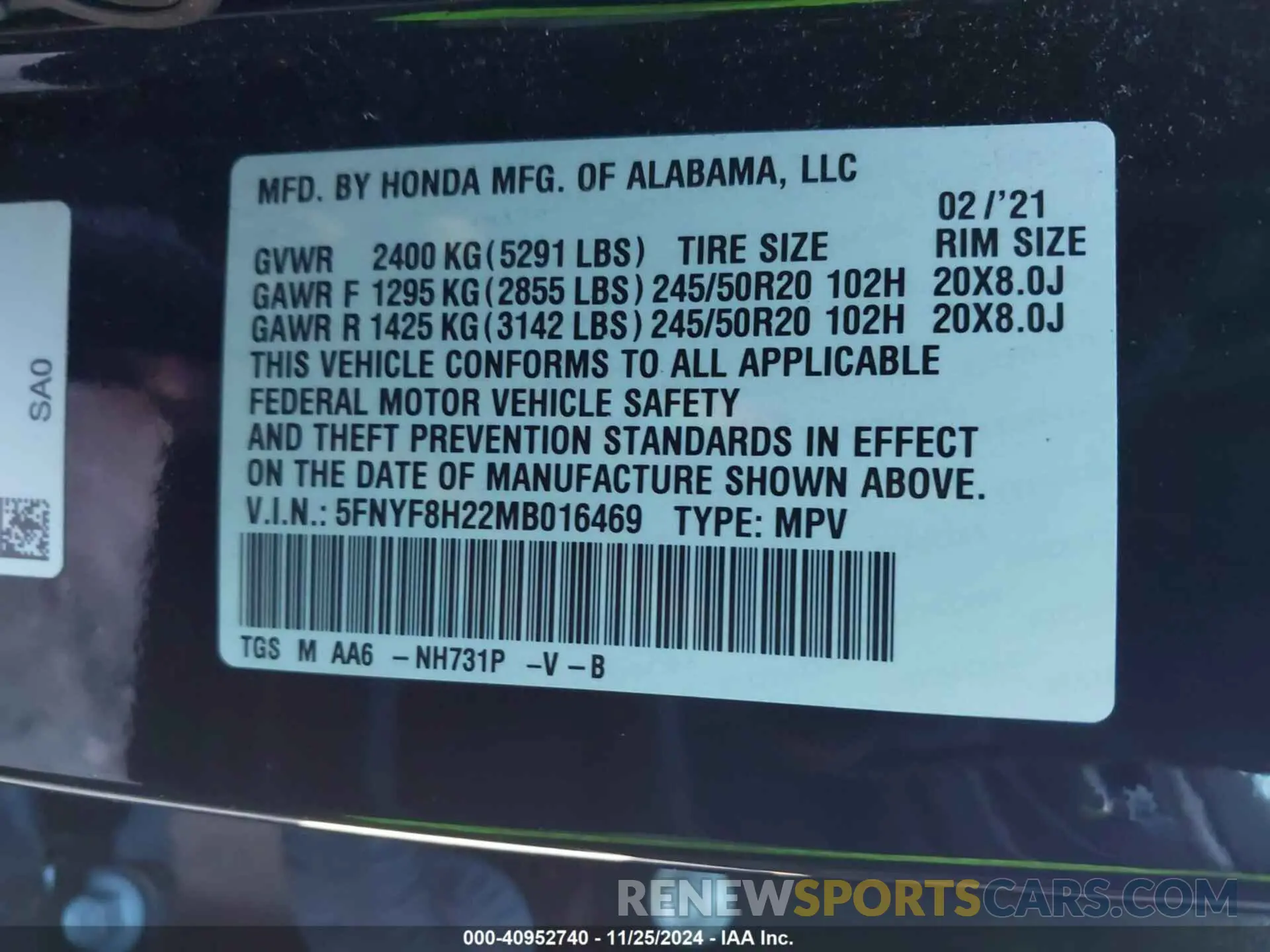 9 Photograph of a damaged car 5FNYF8H22MB016469 HONDA PASSPORT 2021