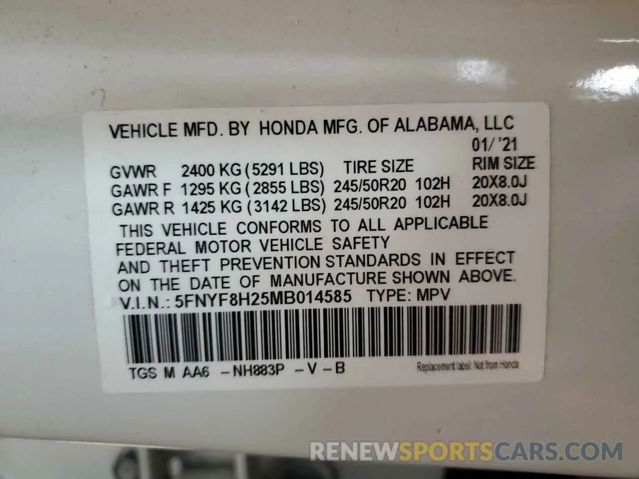 14 Photograph of a damaged car 5FNYF8H25MB014585 HONDA PASSPORT 2021