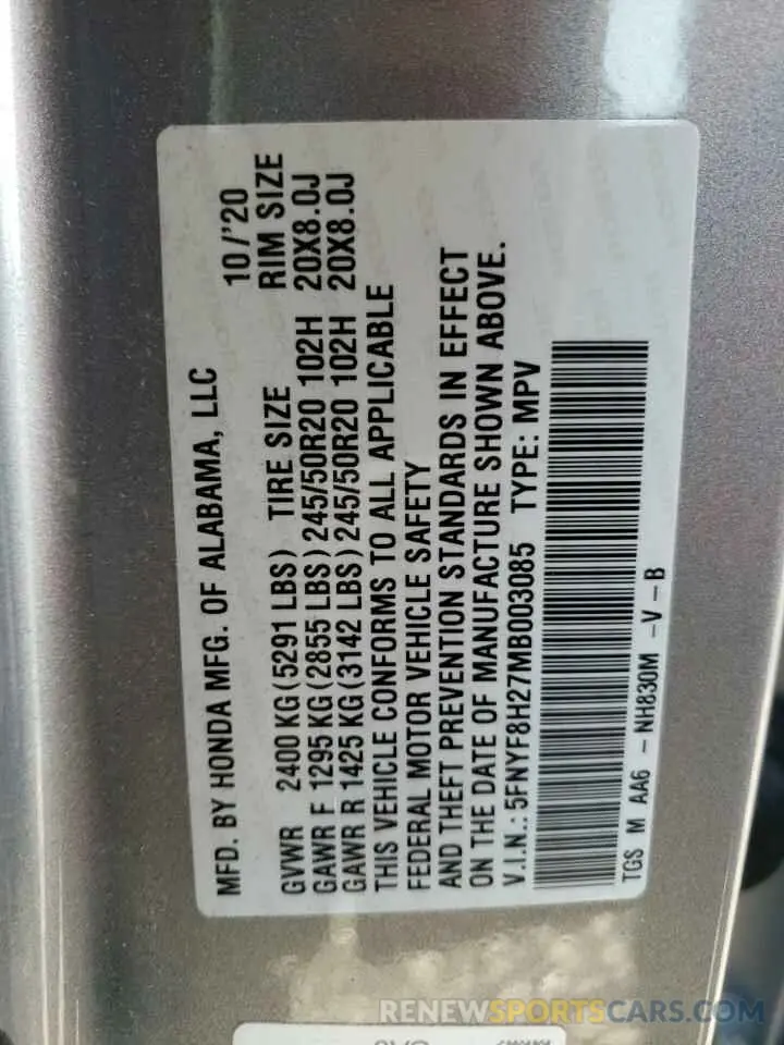13 Photograph of a damaged car 5FNYF8H27MB003085 HONDA PASSPORT 2021