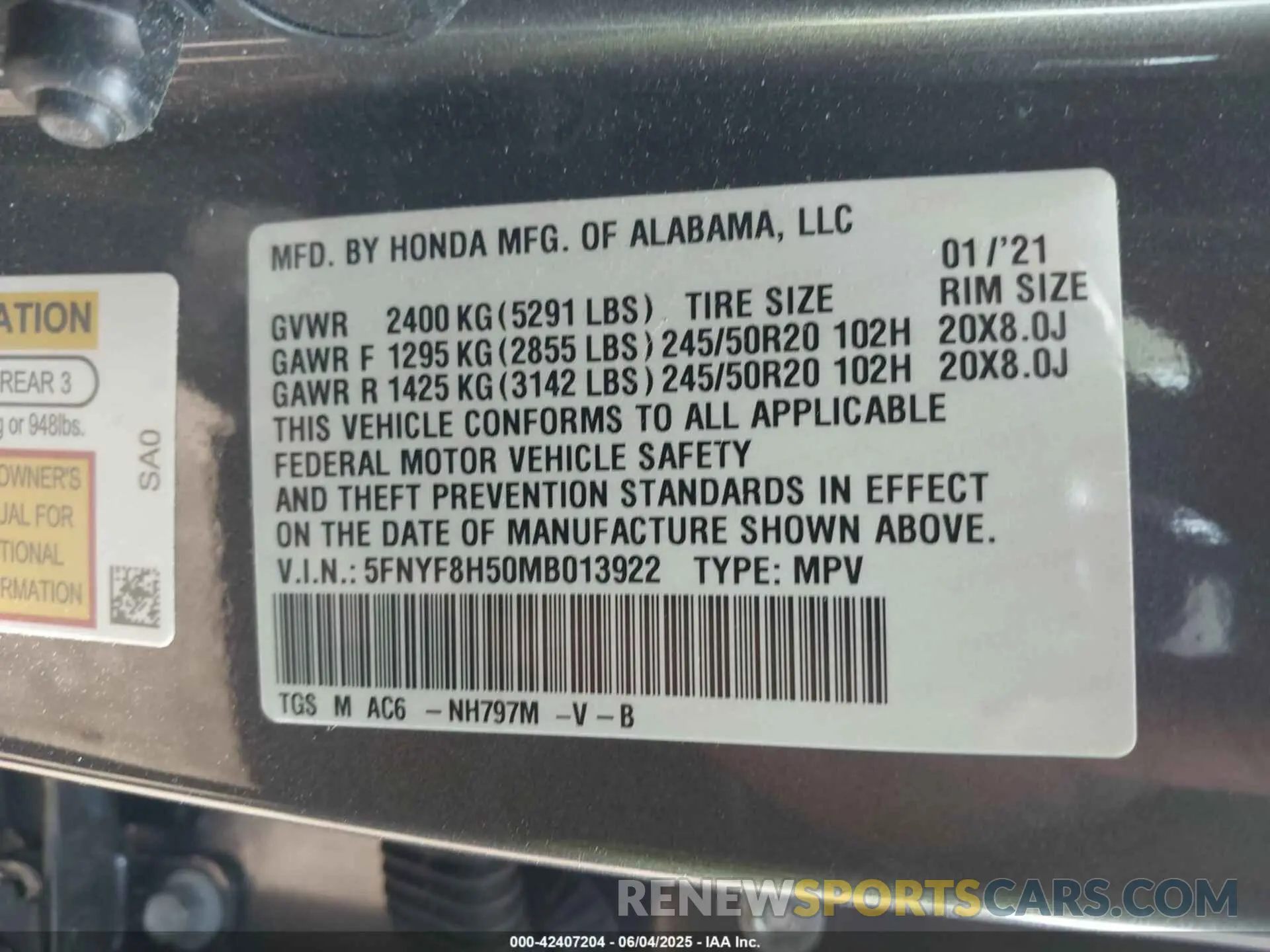 9 Photograph of a damaged car 5FNYF8H50MB013922 HONDA PASSPORT 2021