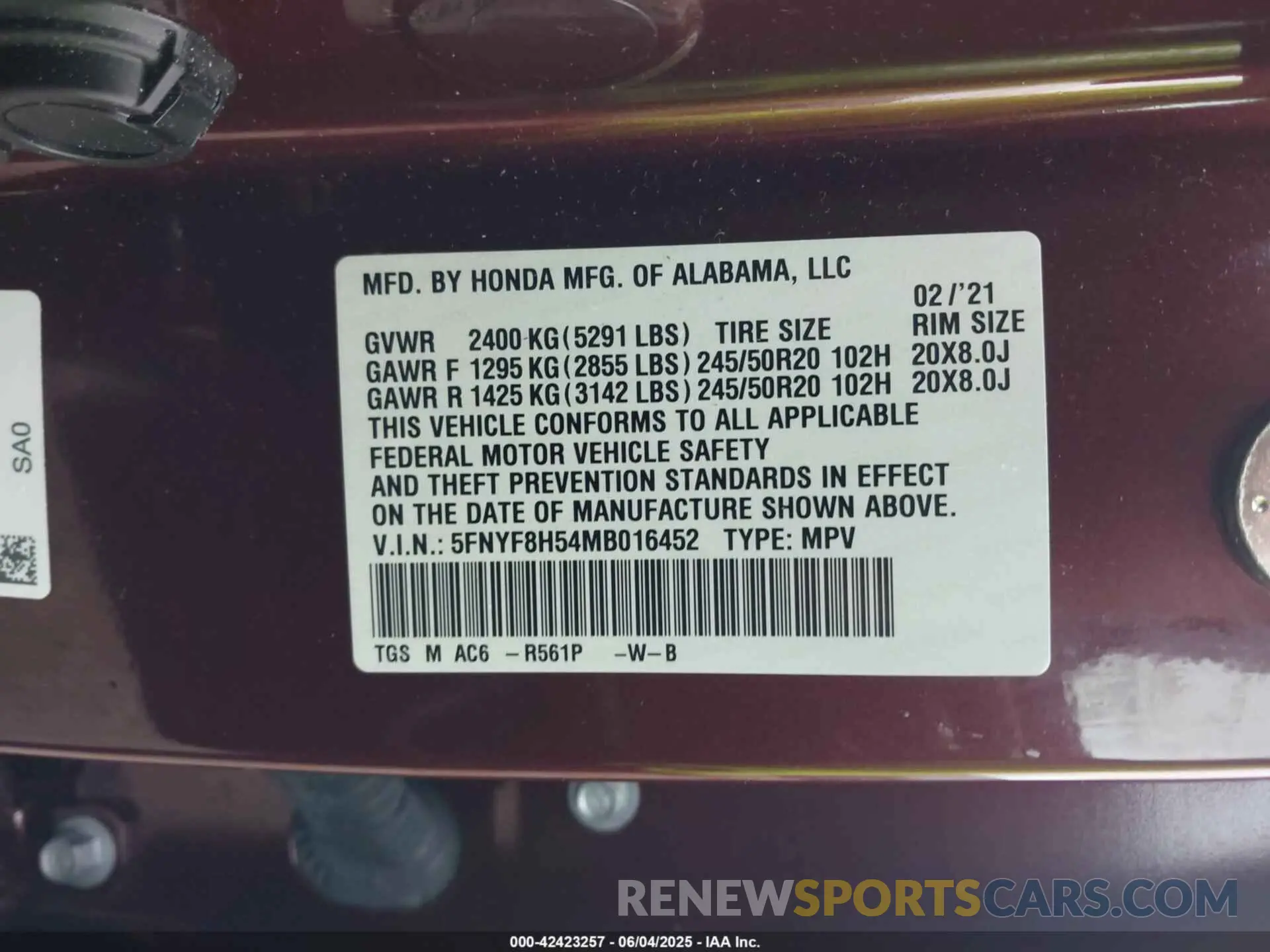 9 Photograph of a damaged car 5FNYF8H54MB016452 HONDA PASSPORT 2021