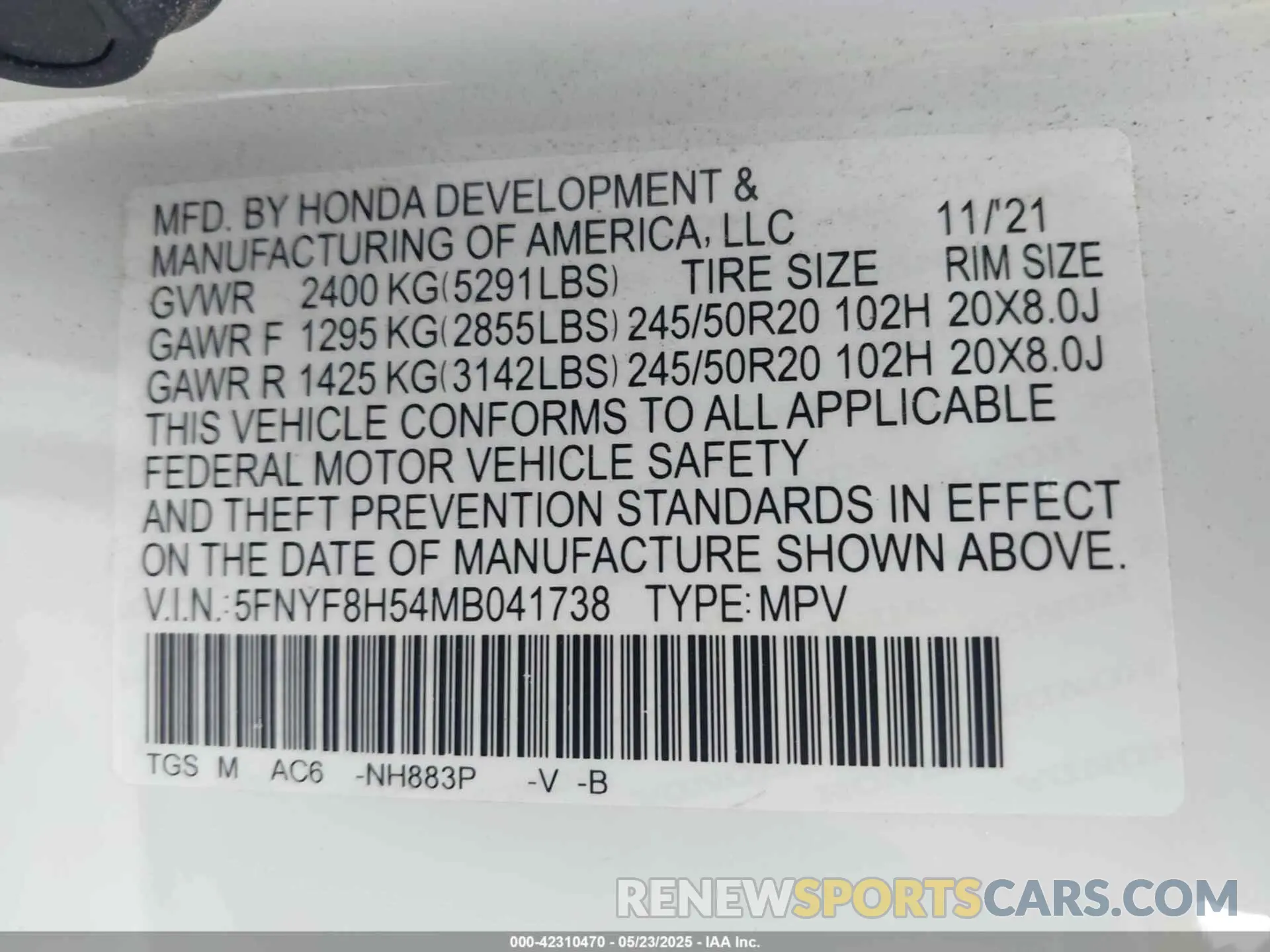 9 Photograph of a damaged car 5FNYF8H54MB041738 HONDA PASSPORT 2021