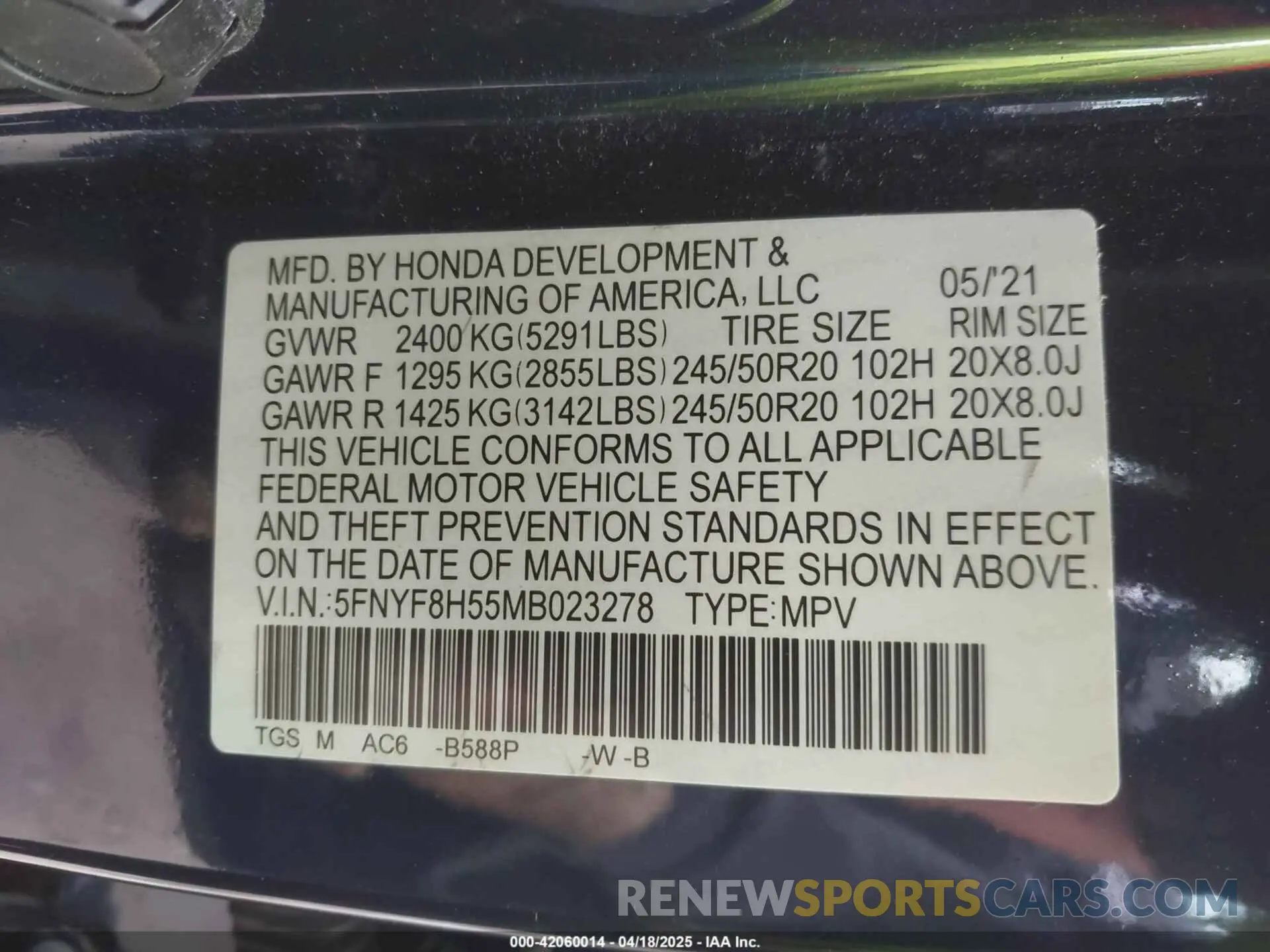9 Photograph of a damaged car 5FNYF8H55MB023278 HONDA PASSPORT 2021