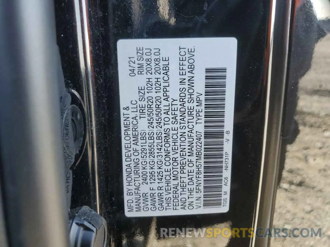 13 Photograph of a damaged car 5FNYF8H57MB022407 HONDA PASSPORT 2021