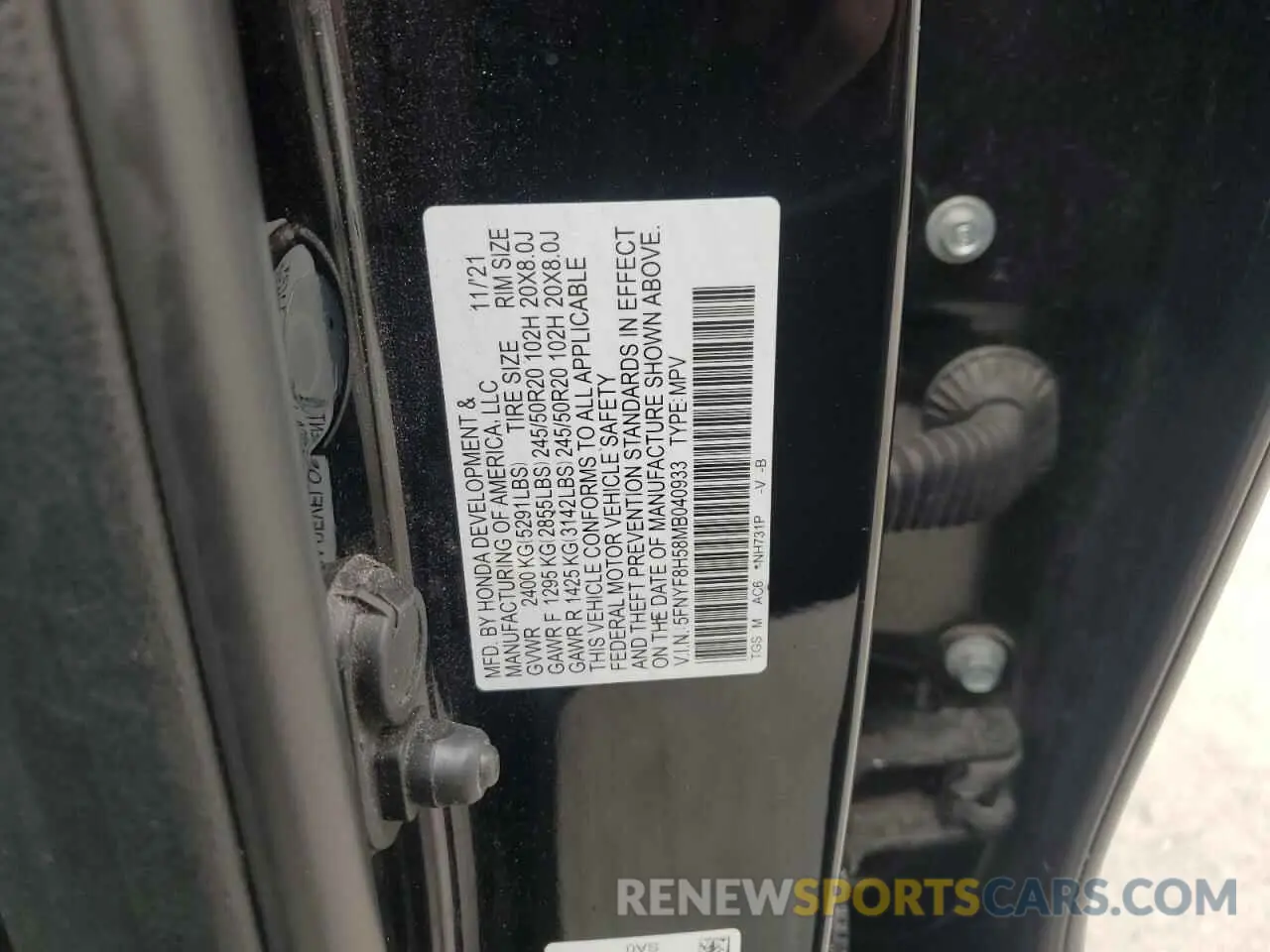 13 Photograph of a damaged car 5FNYF8H58MB040933 HONDA PASSPORT 2021
