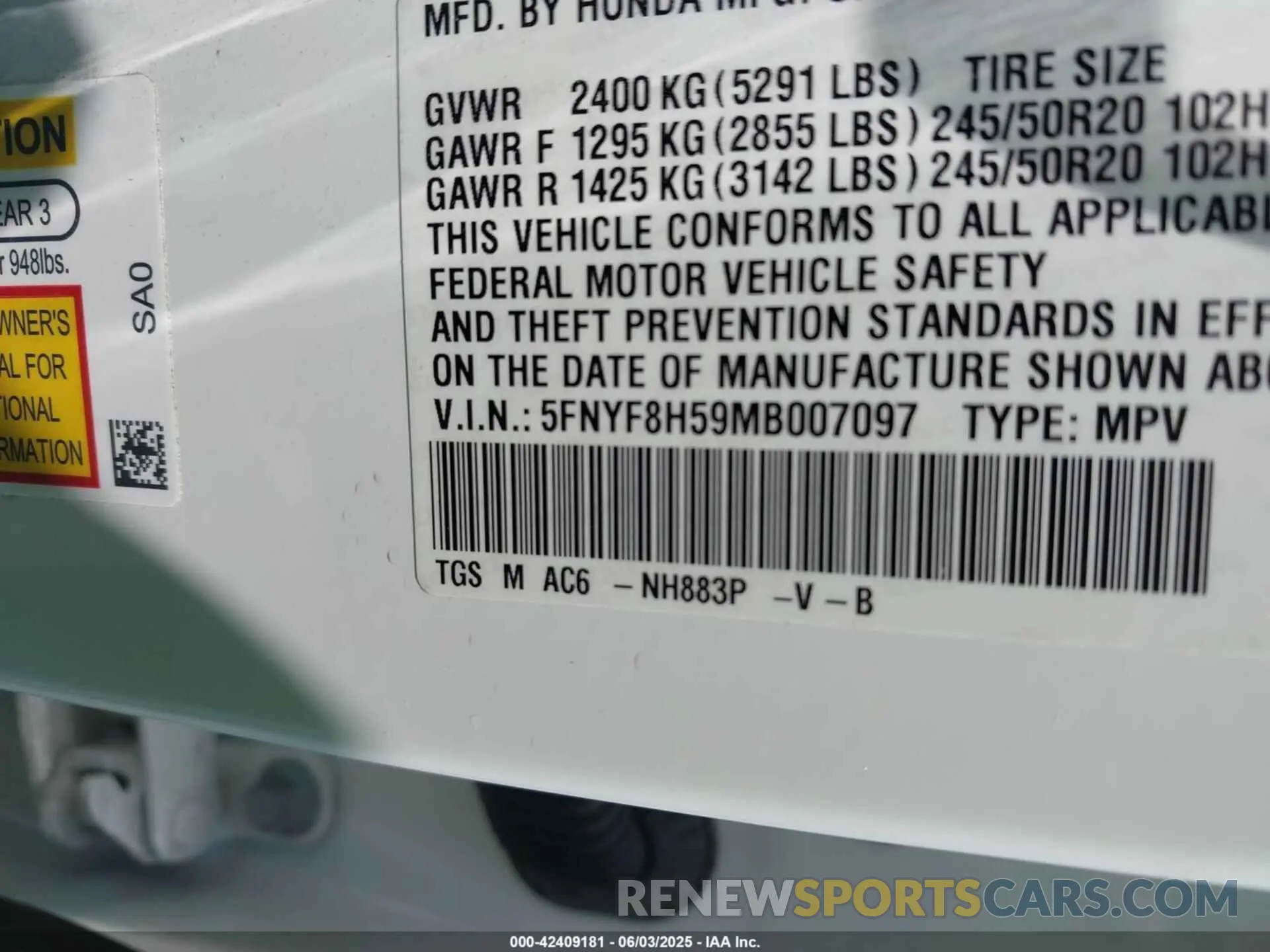 9 Photograph of a damaged car 5FNYF8H59MB007097 HONDA PASSPORT 2021