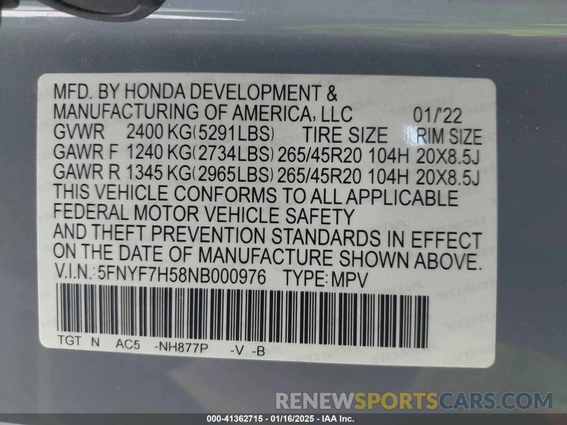 9 Photograph of a damaged car 5FNYF7H58NB000976 HONDA PASSPORT 2022