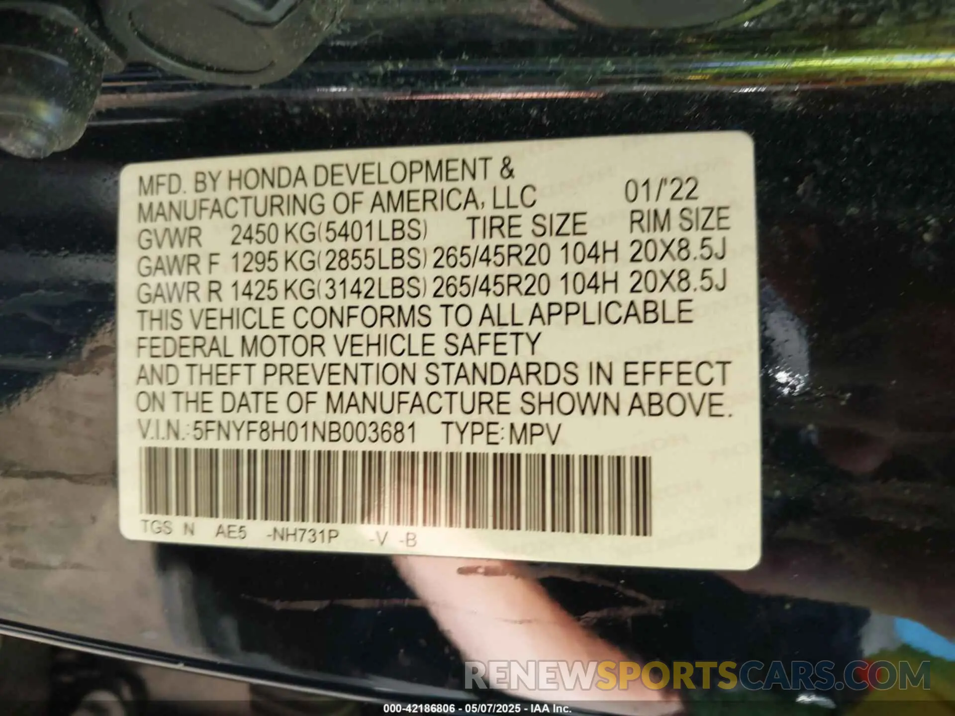 9 Photograph of a damaged car 5FNYF8H01NB003681 HONDA PASSPORT 2022
