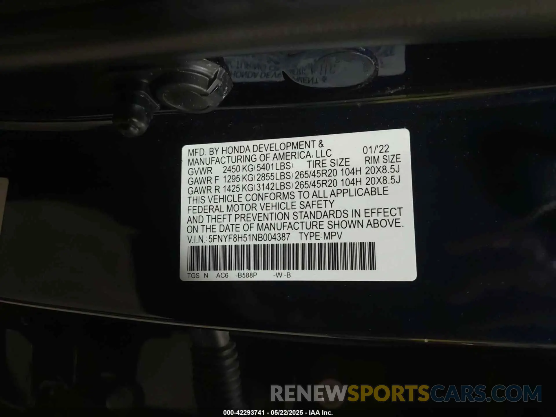 9 Photograph of a damaged car 5FNYF8H51NB004387 HONDA PASSPORT 2022