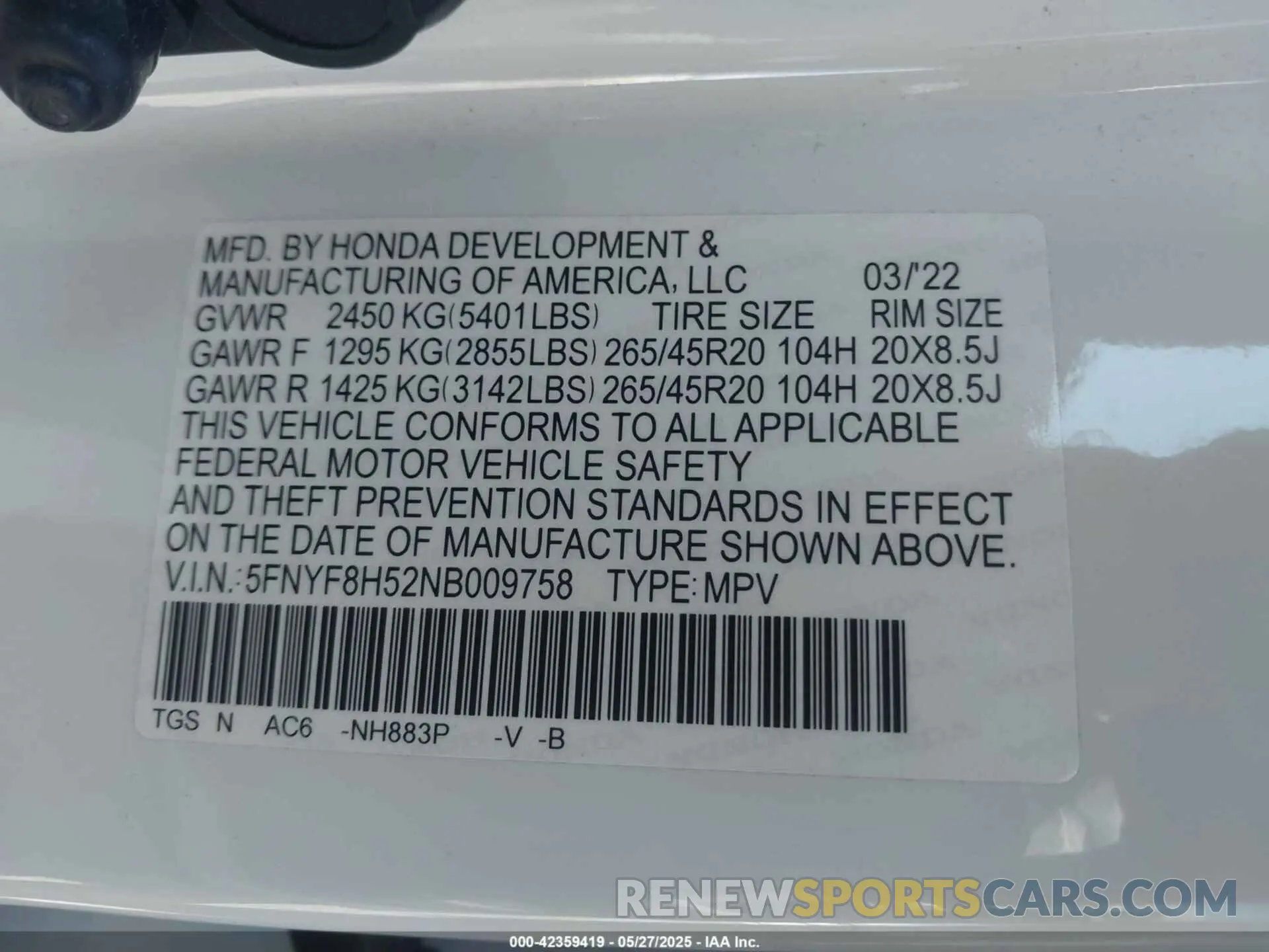 9 Photograph of a damaged car 5FNYF8H52NB009758 HONDA PASSPORT 2022