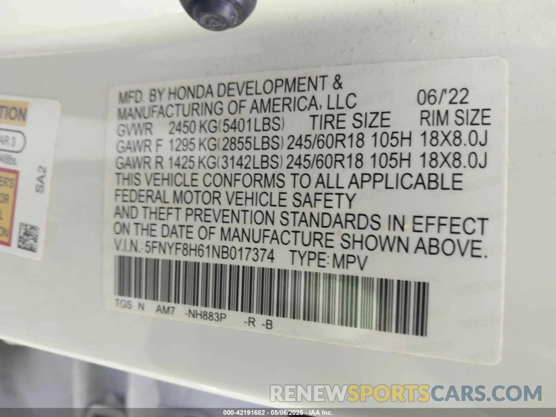 9 Photograph of a damaged car 5FNYF8H61NB017374 HONDA PASSPORT 2022