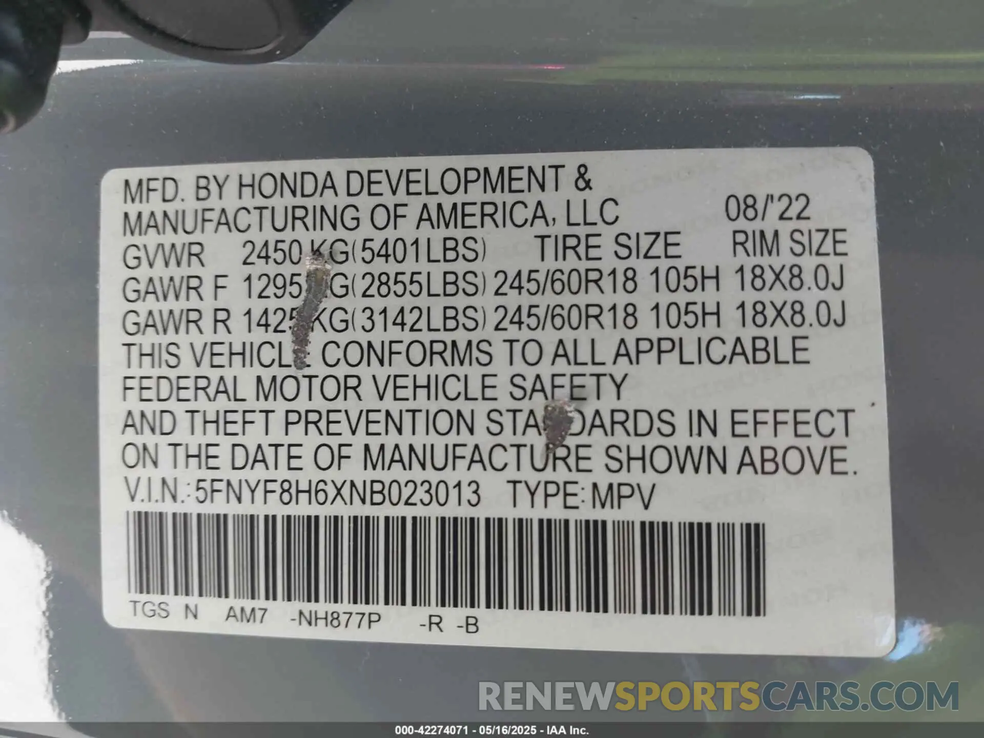 9 Photograph of a damaged car 5FNYF8H6XNB023013 HONDA PASSPORT 2022