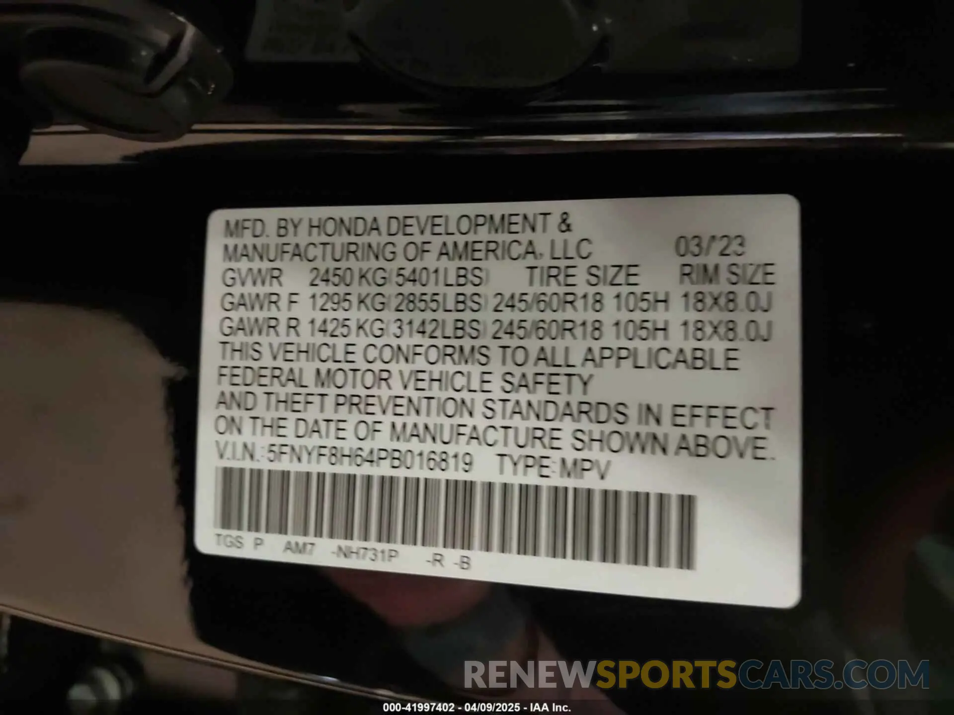 9 Photograph of a damaged car 5FNYF8H64PB016819 HONDA PASSPORT 2023