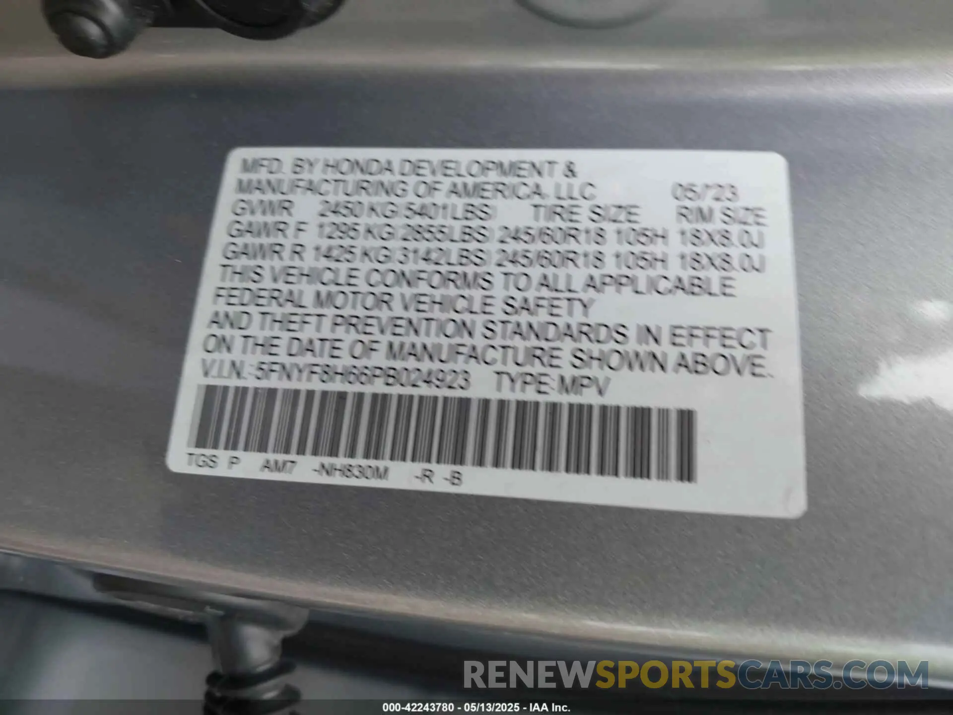 9 Photograph of a damaged car 5FNYF8H66PB024923 HONDA PASSPORT 2023