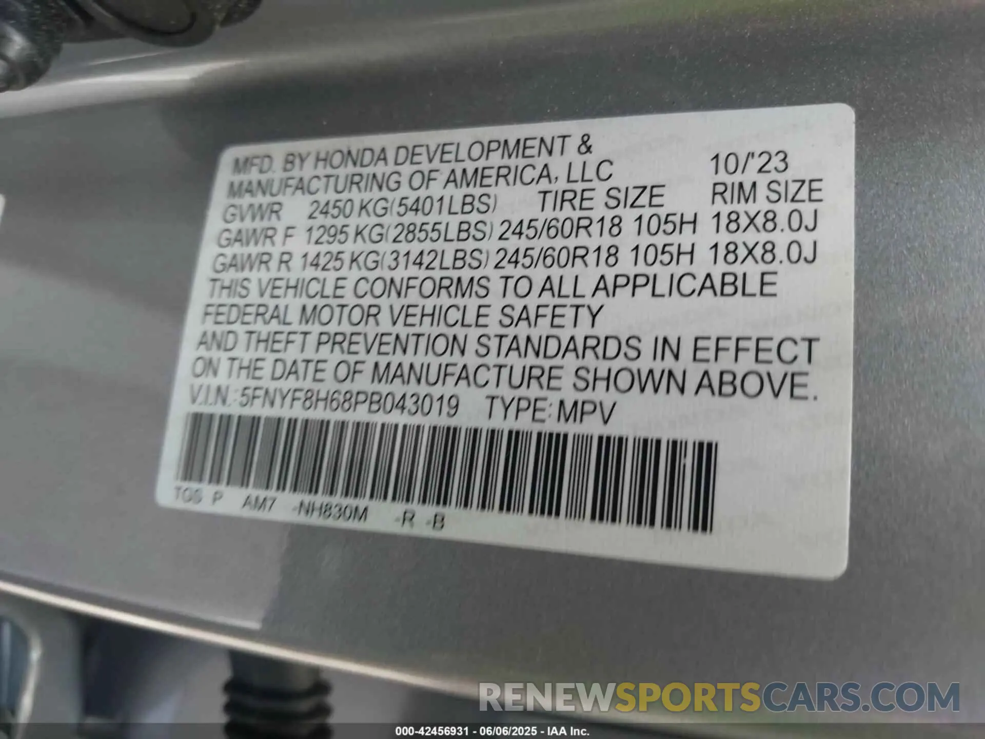 9 Photograph of a damaged car 5FNYF8H68PB043019 HONDA PASSPORT 2023