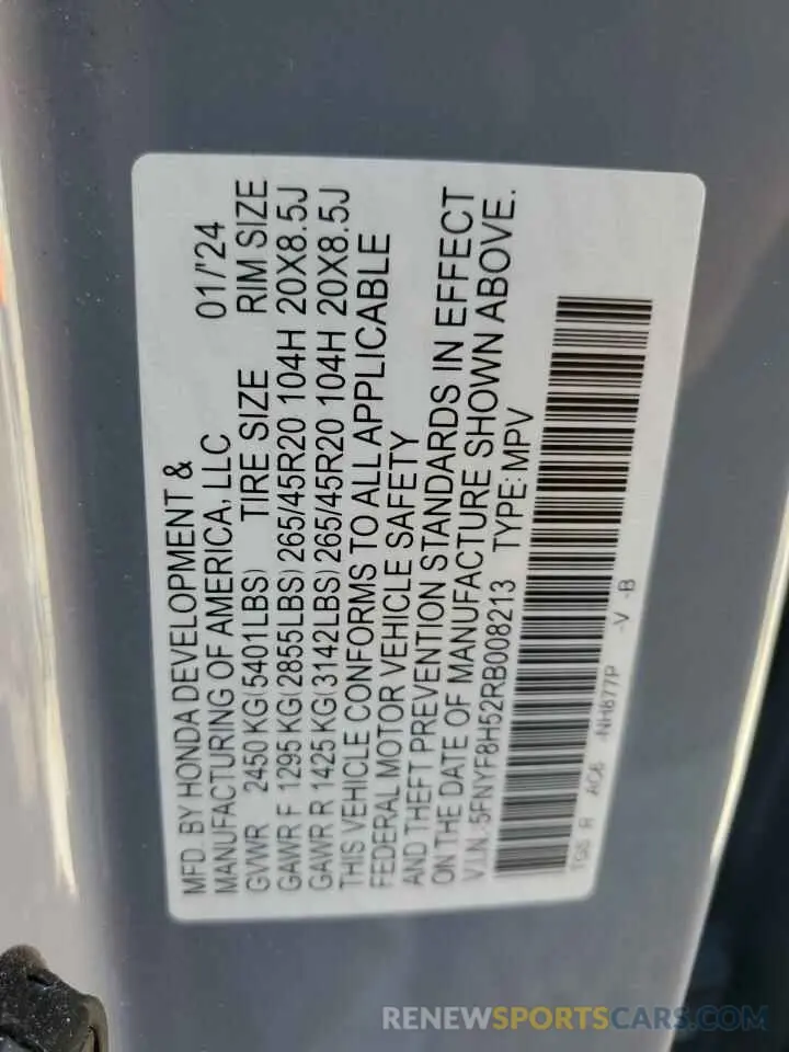14 Photograph of a damaged car 5FNYF8H52RB008213 HONDA PASSPORT 2024